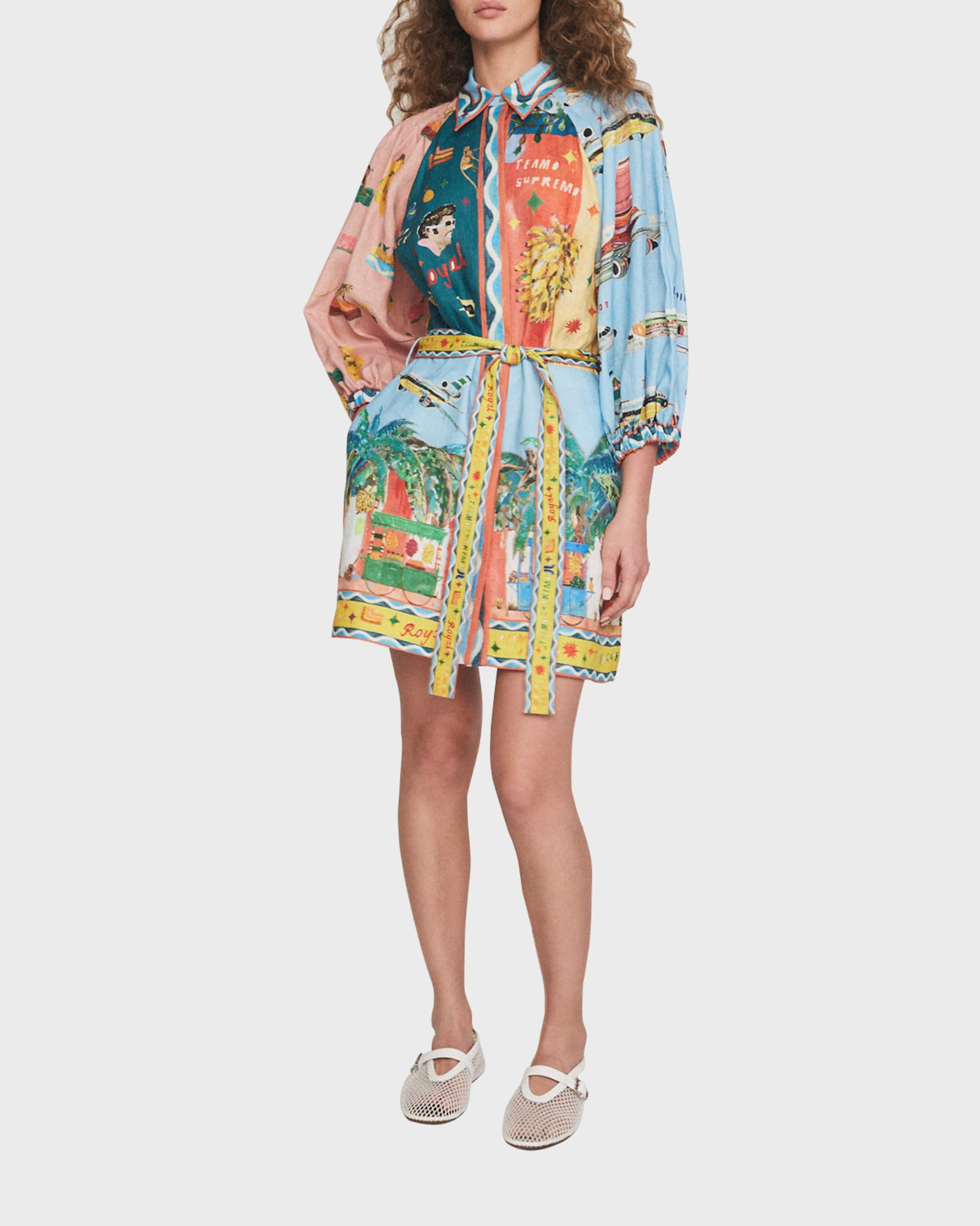 All Aboard Mixed-Print Belted Mini Shirtdress - 1