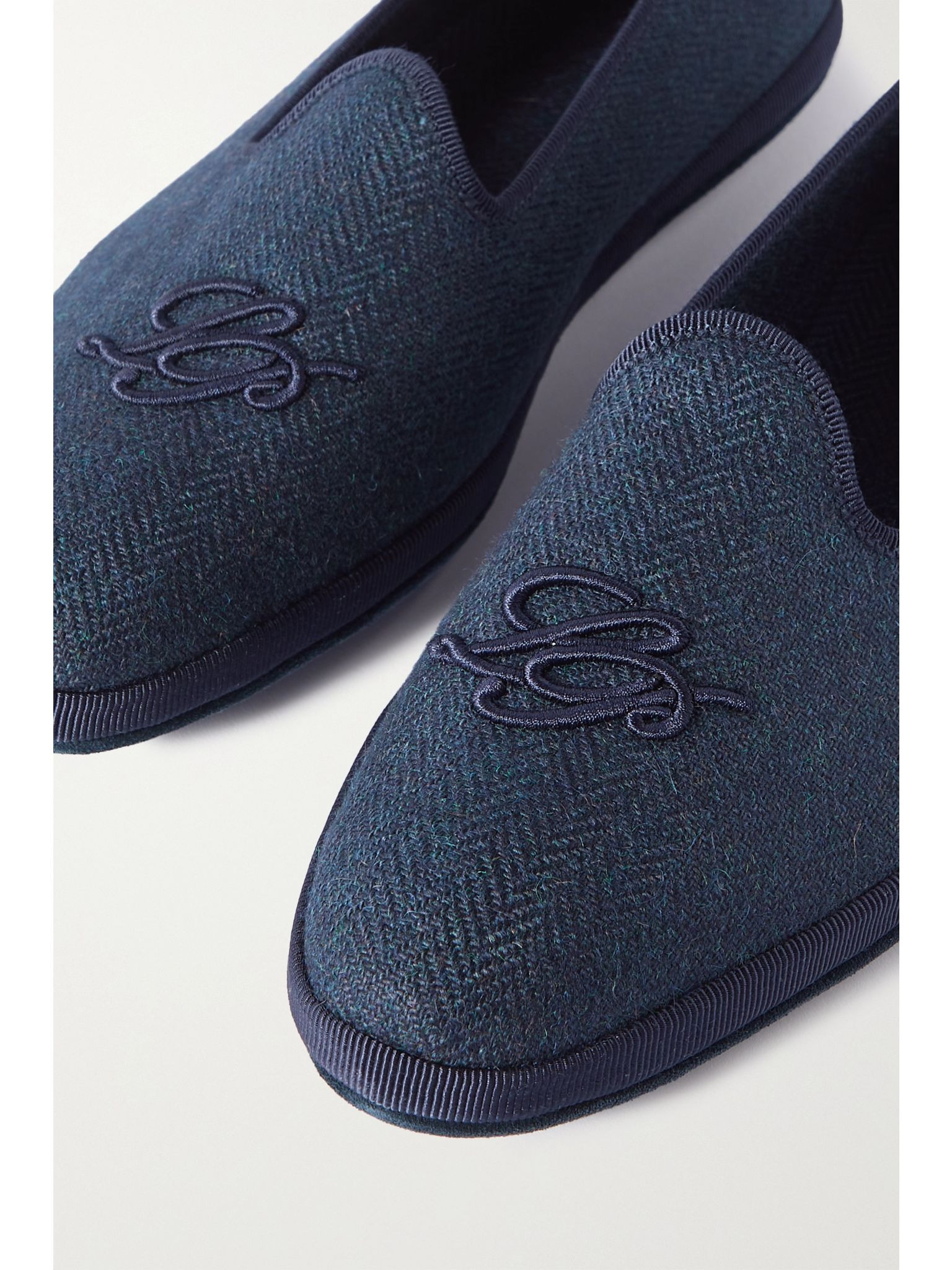 Venice embroidered herringbone cashmere slippers Navy - 4