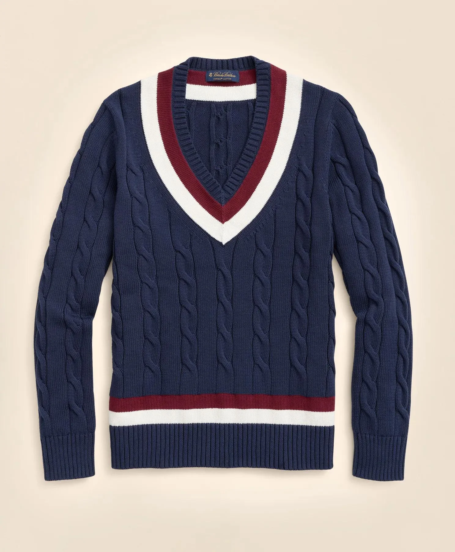 Vintage-Inspired Tennis V-Neck Sweater in Supima® Cotton - 1