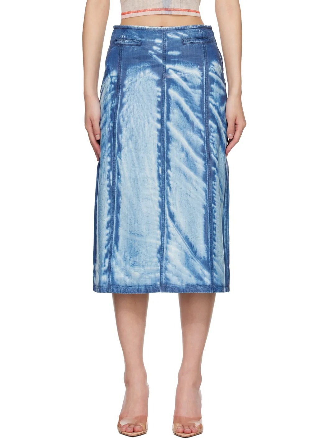 Blue X-Ray Lyocell Denim Midi Skirt - 1
