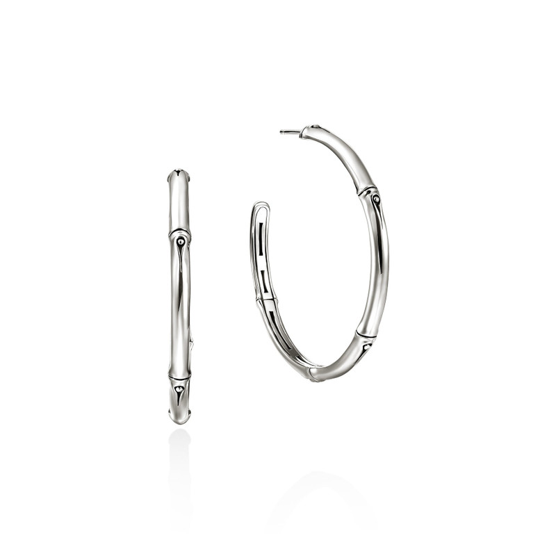Bamboo Hoop Earrings, Sterling Silver 1