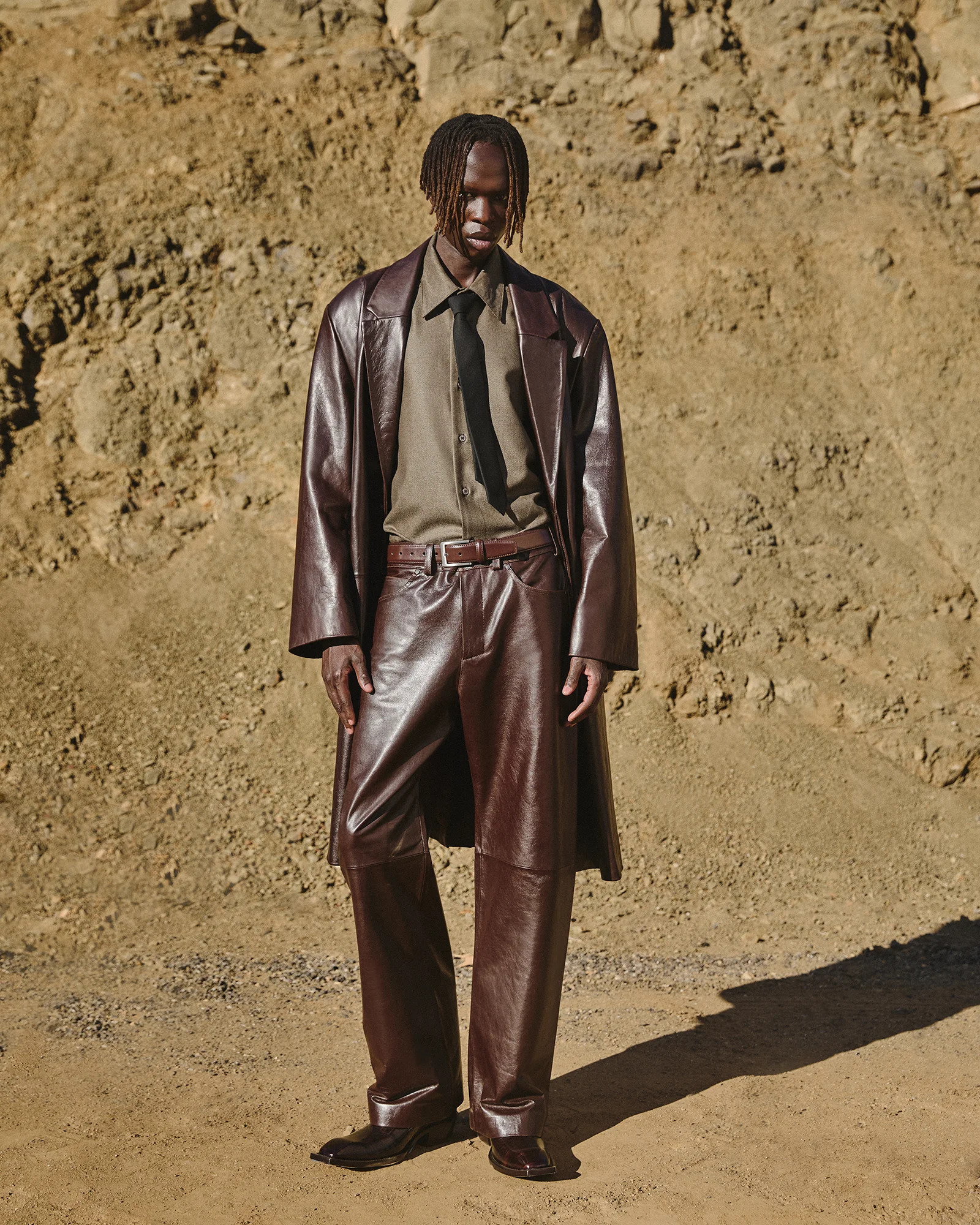 LEATHER STRAIGHT LEG DARK BROWN - 5