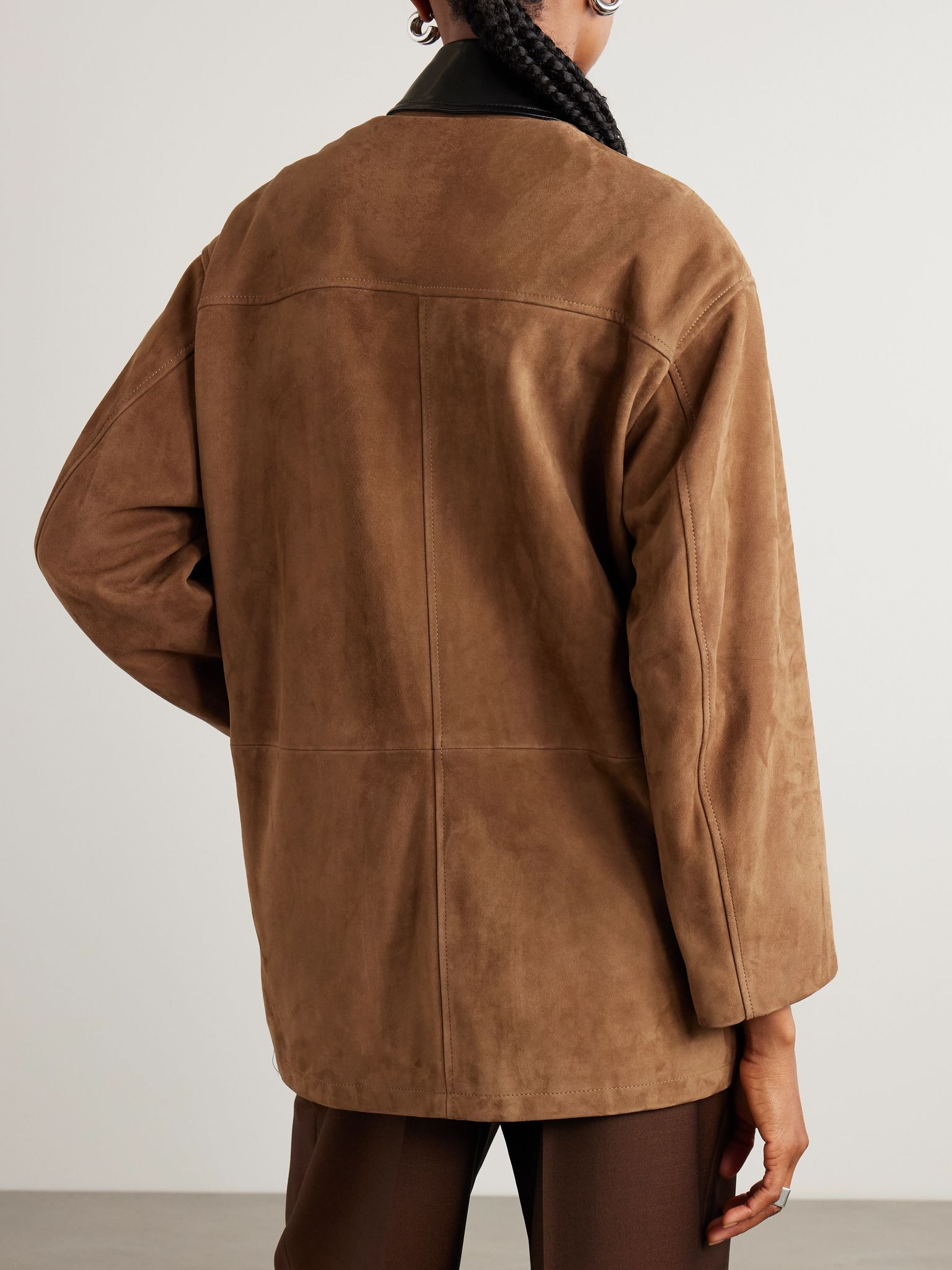 Barn leather-trimmed suede jacket Tan - 4