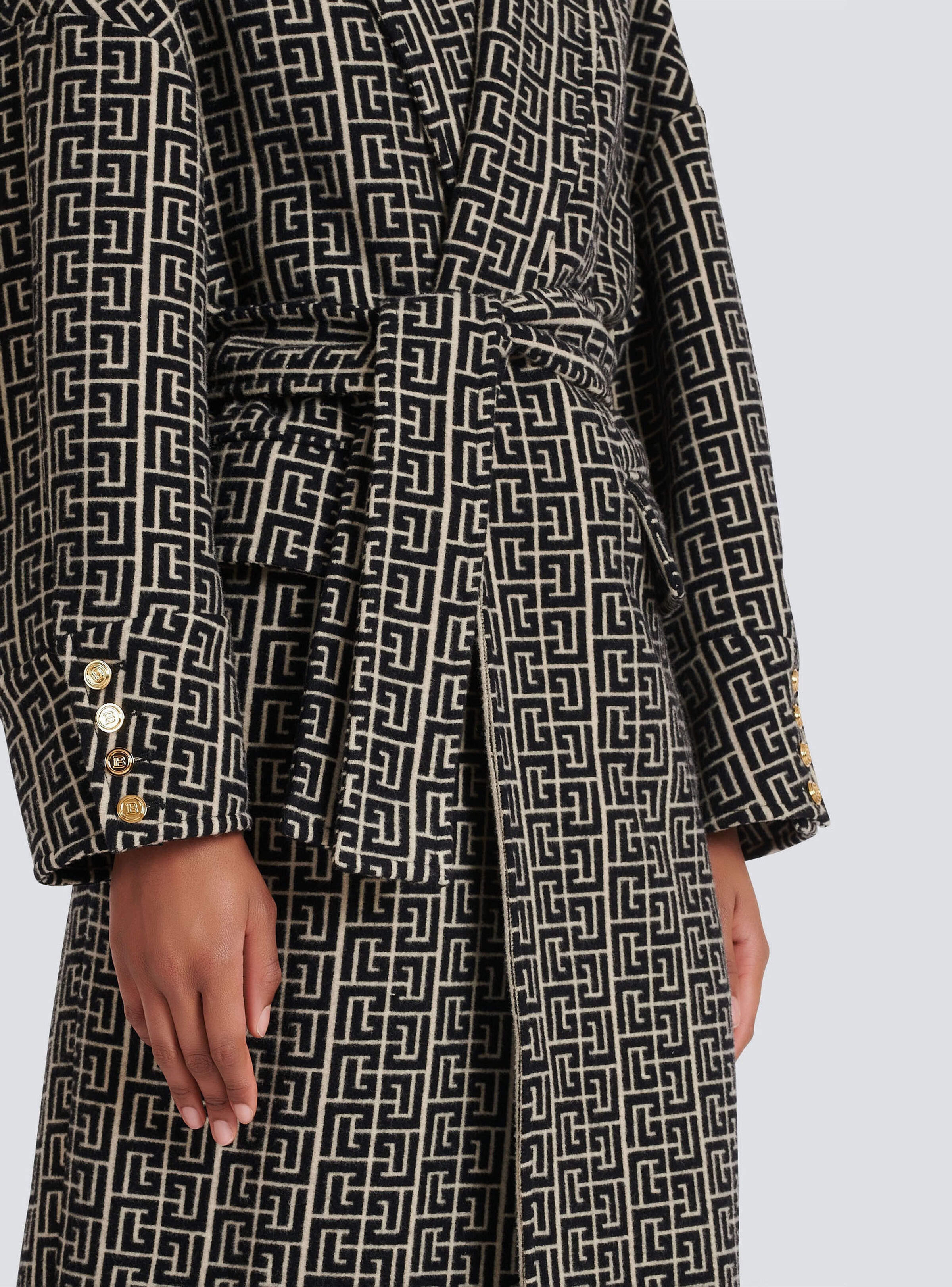 Balmain print monogram wool coat - 7