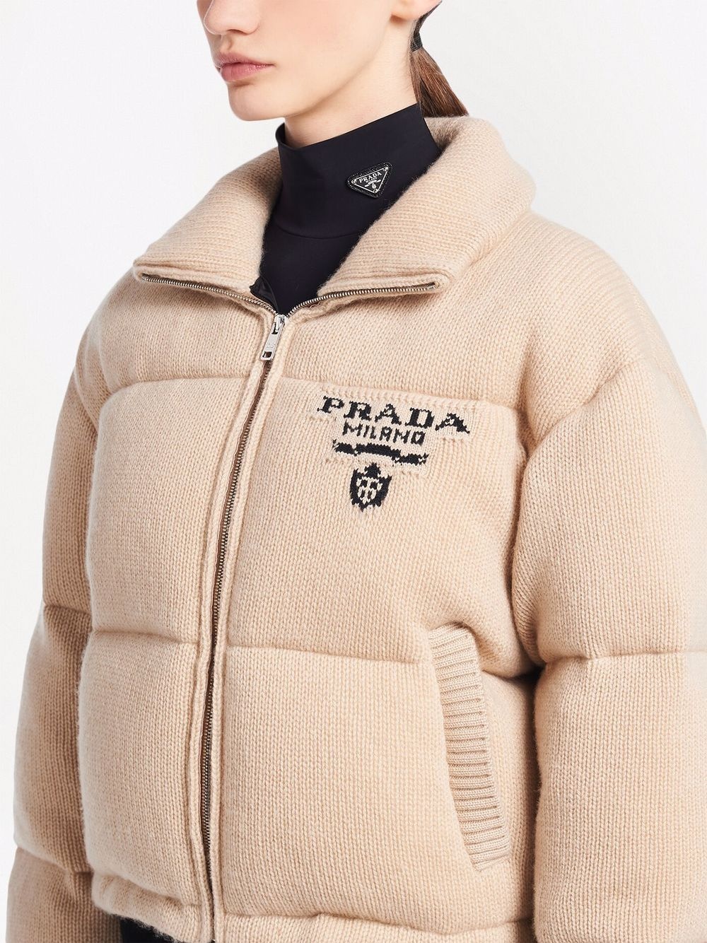 logo-detail cashmere padded jacket - 5