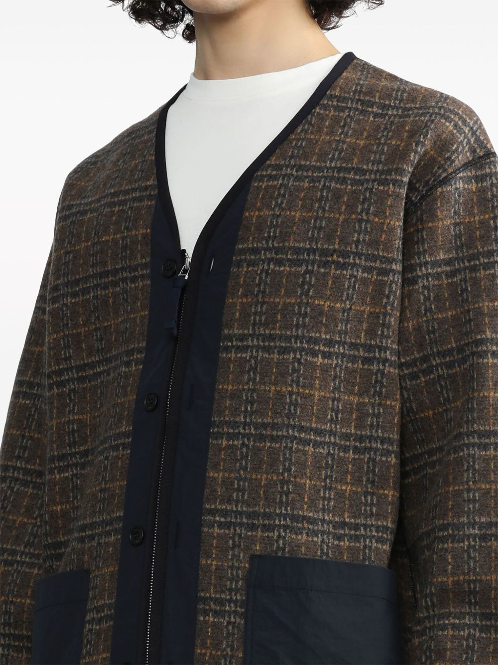 check-pattern zip-up jacket - 5