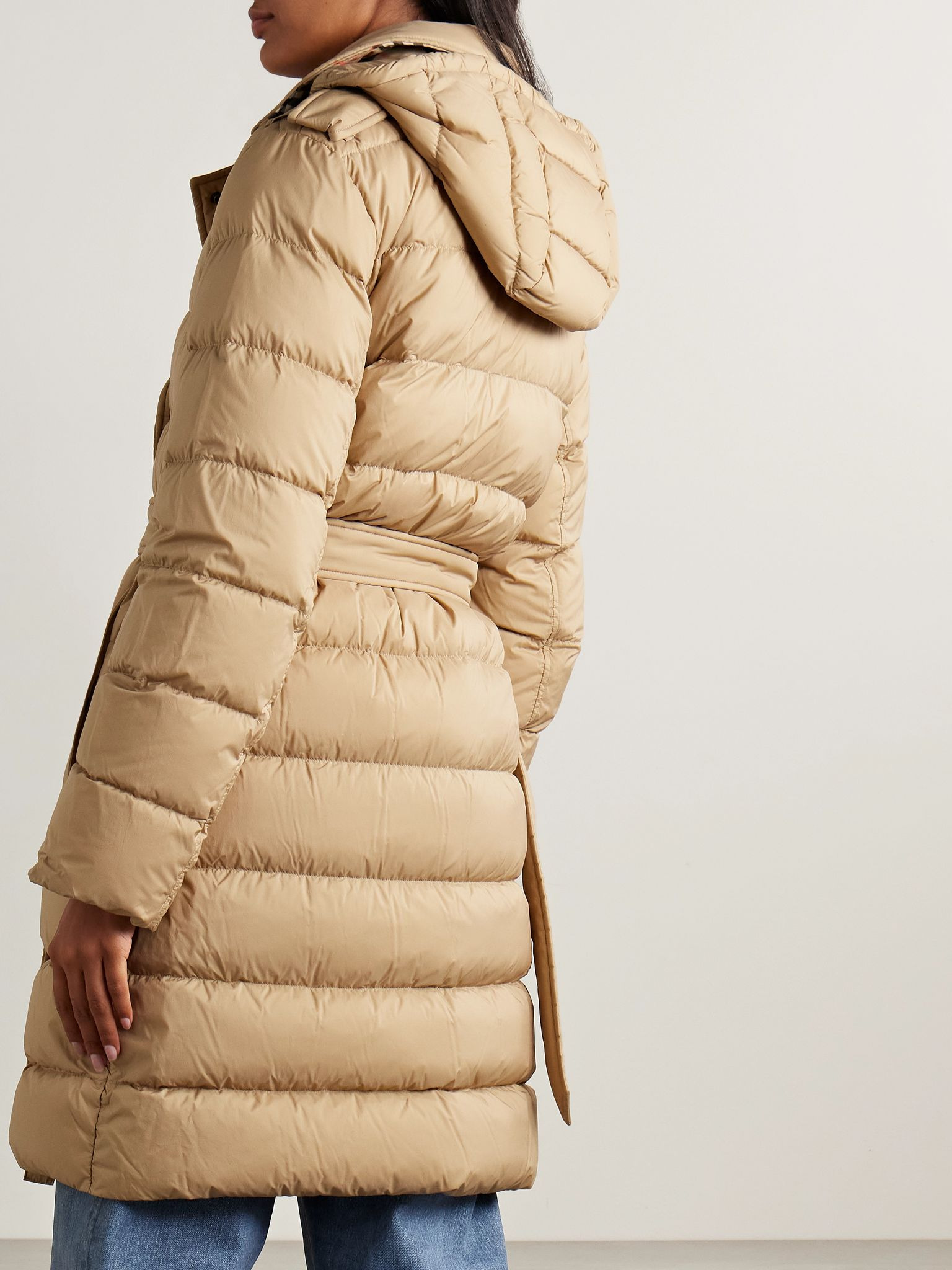 Belted double-breasted quilted shell down coat Sand - 4