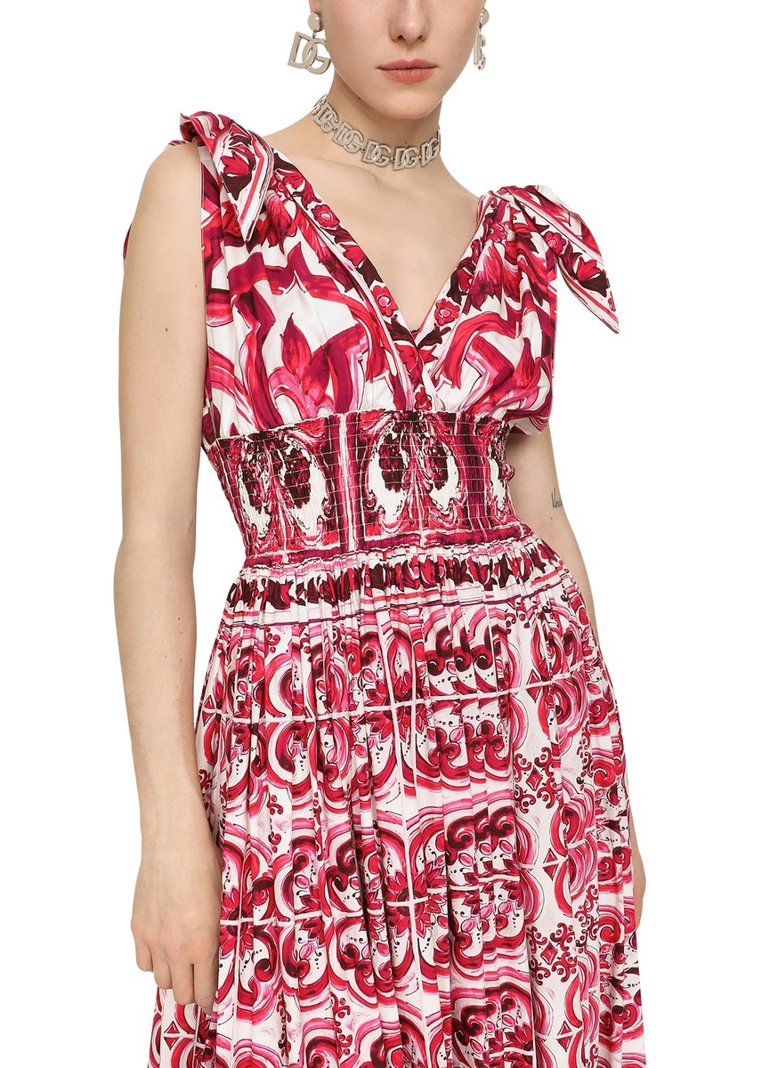 Long majolica-print poplin dress - 4