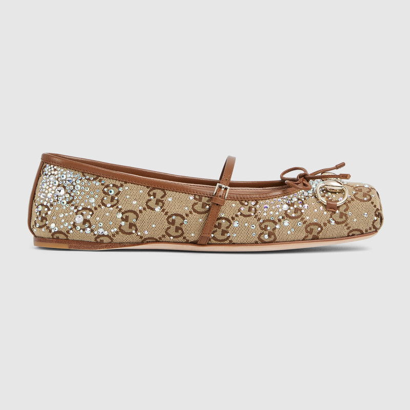 Women's GG crystal Gucci Horsebit ballet flat 1
