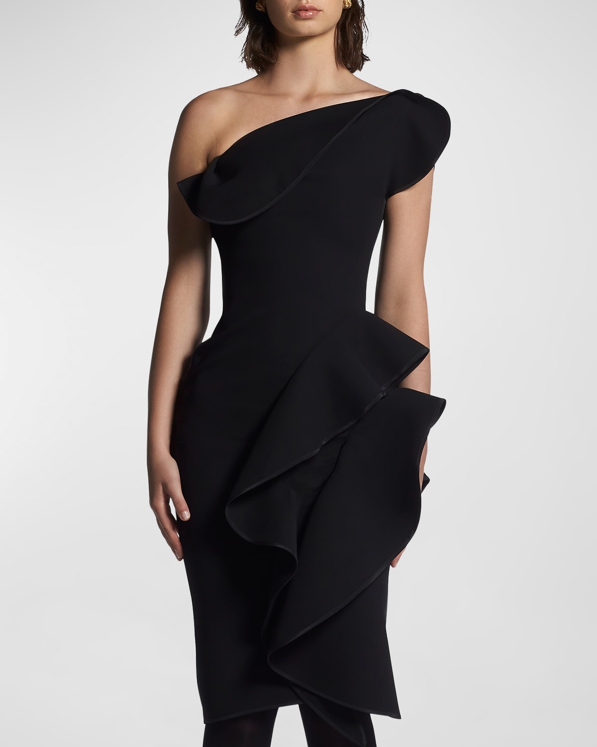 MATICEVSKI Rhythm One-Shoulder Midi Dress with Ruffle Details | REVERSIBLE