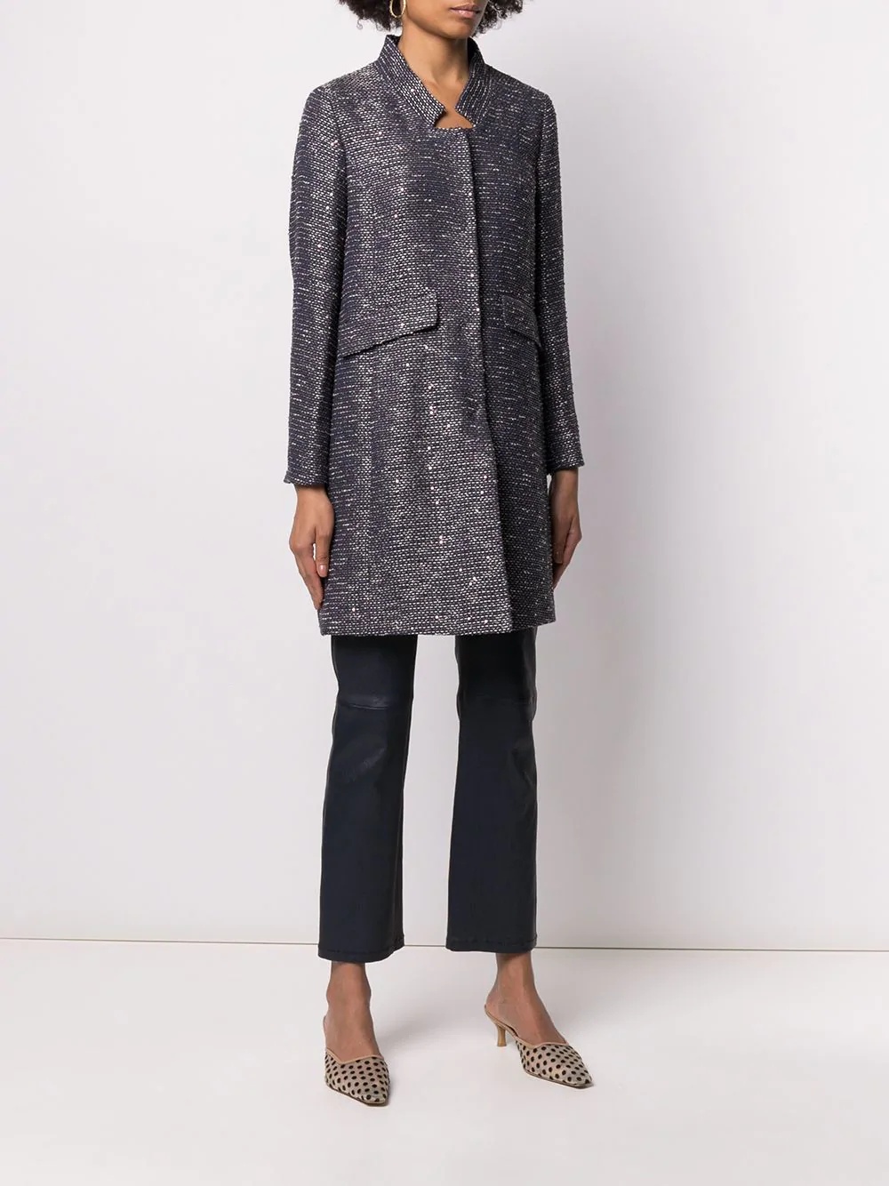 concealed fastening tweed coat - 3