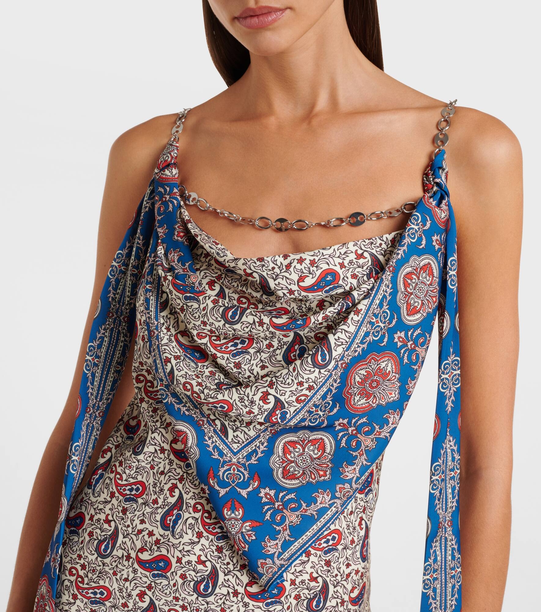 Paisley scarf-detail satin slip dress - 4