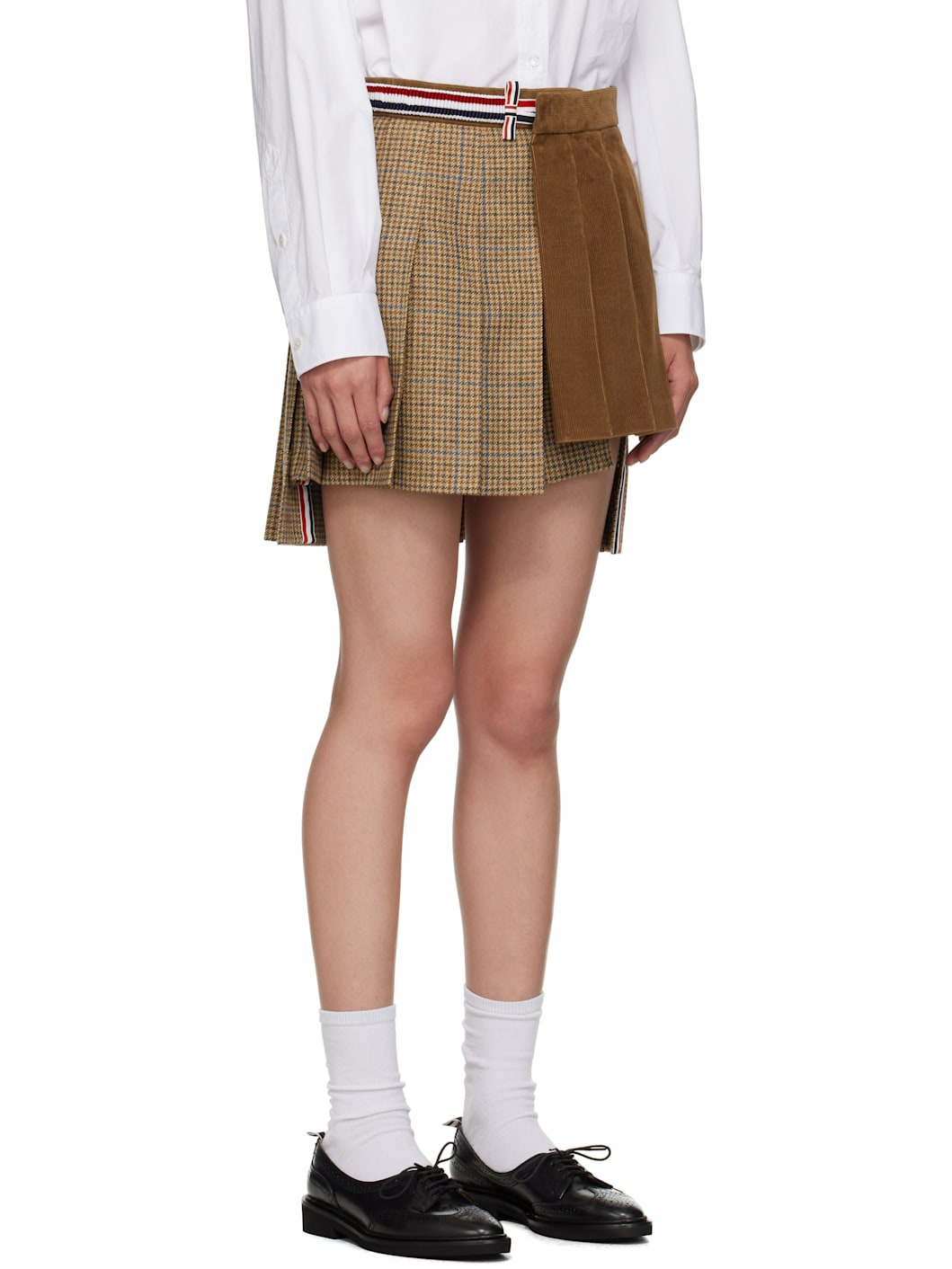 Beige Gunclub Check Tweed Pleated Miniskirt - 2