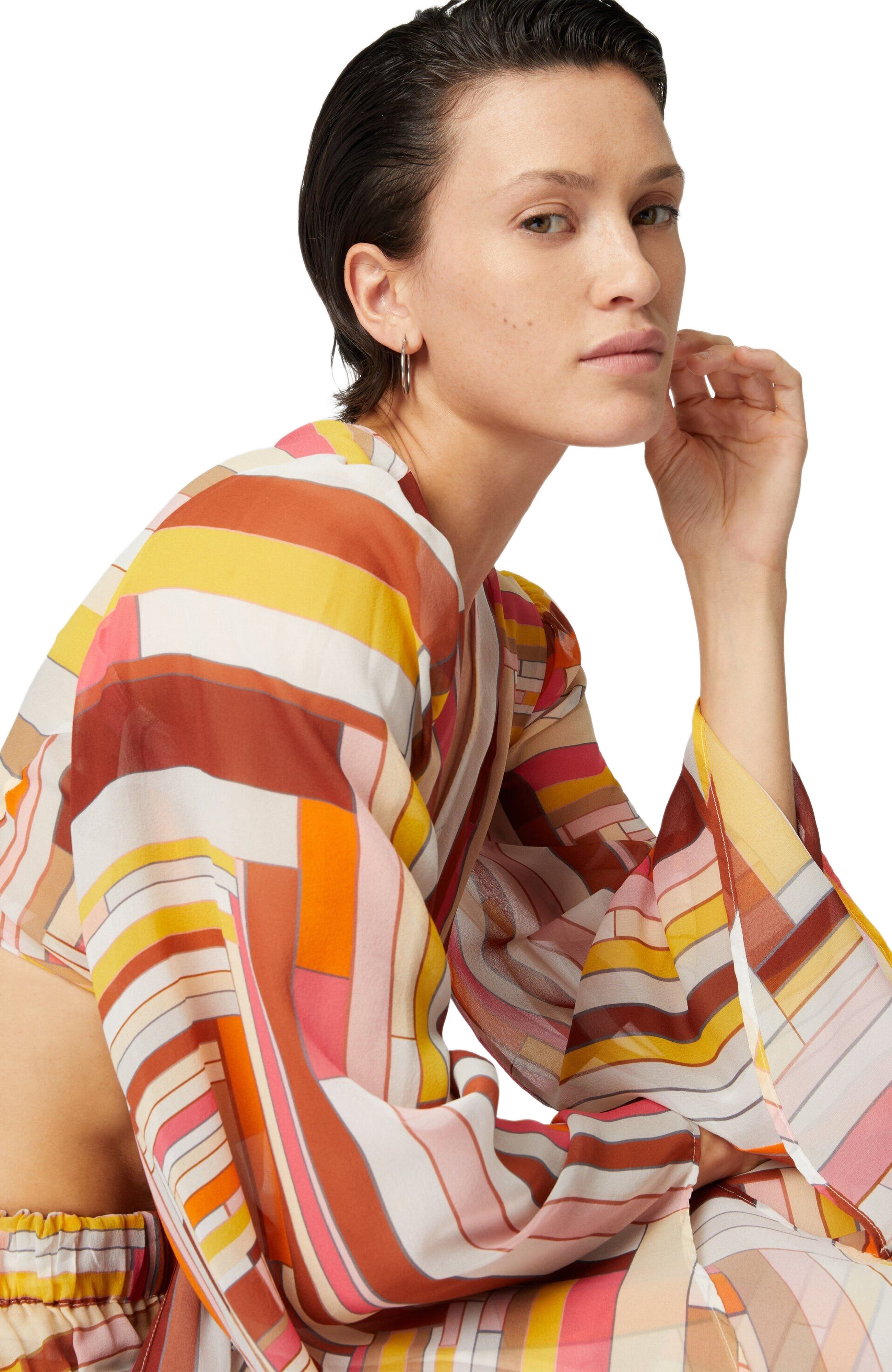 Missoni Printed Silk Crop Top With Wide Sleeves And Front Knot in Multicoloured at Nordstrom - 3