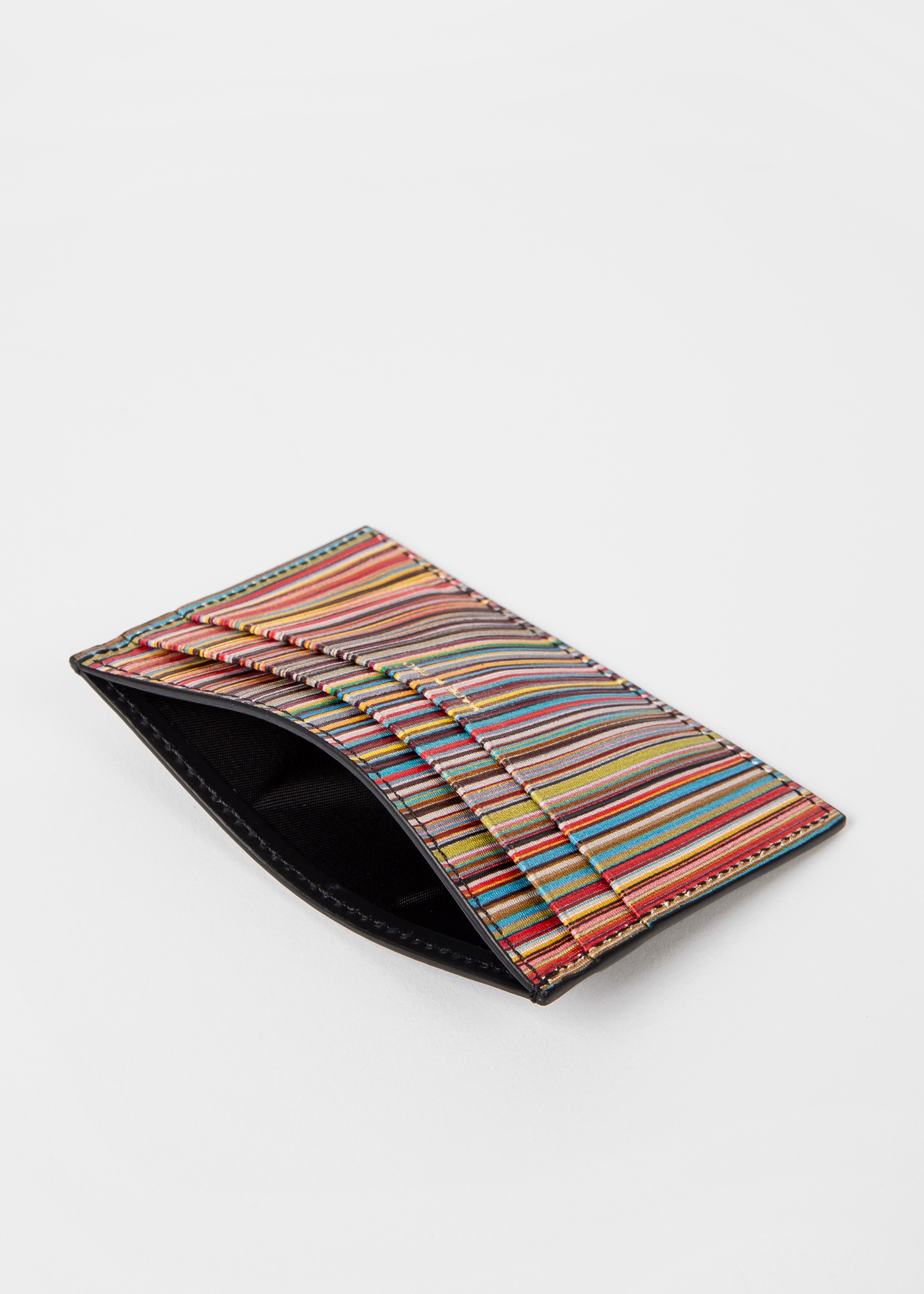 Black 'Signature Stripe' Leather Card Holder - 5