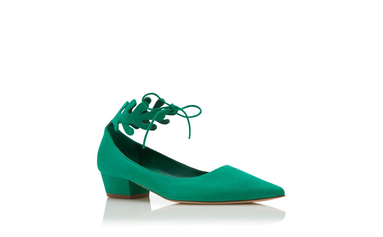 Green Suede Ankle Strap Pumps - 3