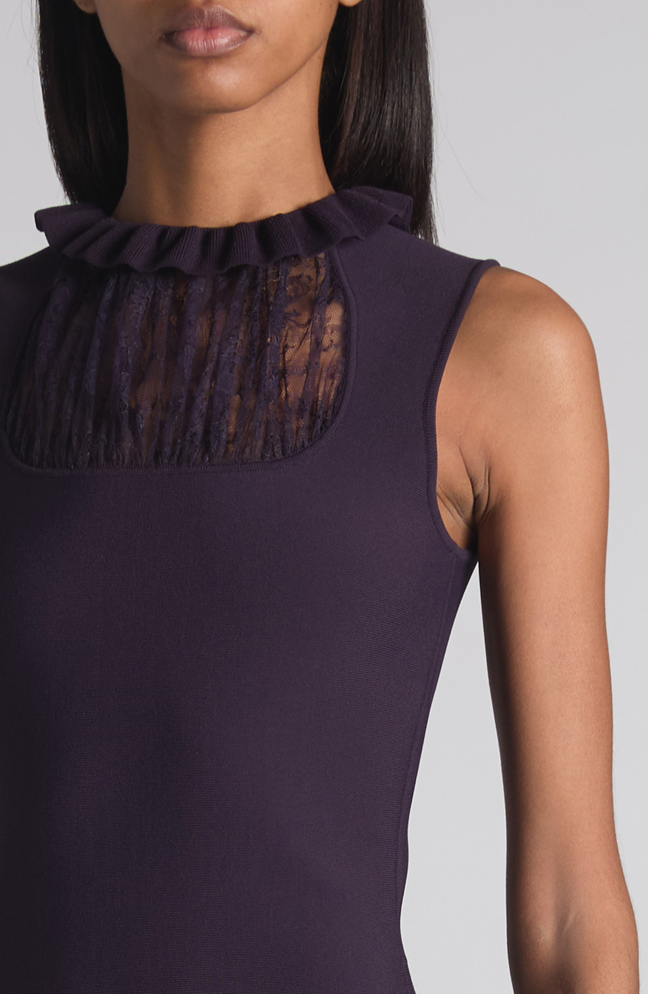 McQueen Lace Panel Flared Midi Dress in Violet at Nordstrom - 4