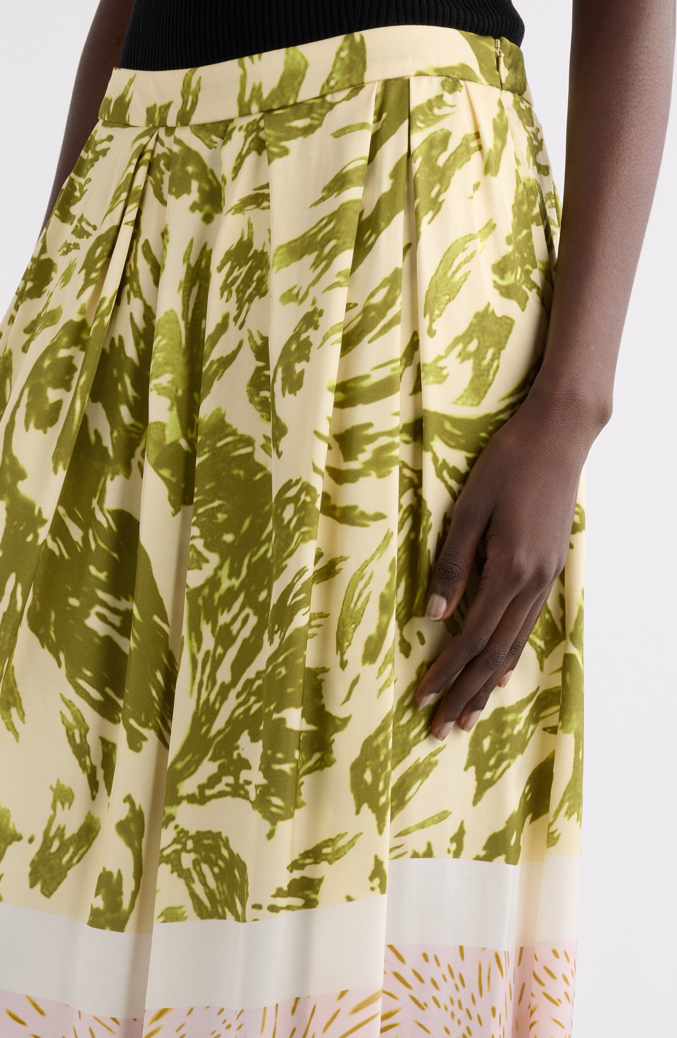 Dries Van Noten Mixed Print A-Line Midi Skirt in Khaki at Nordstrom - 5