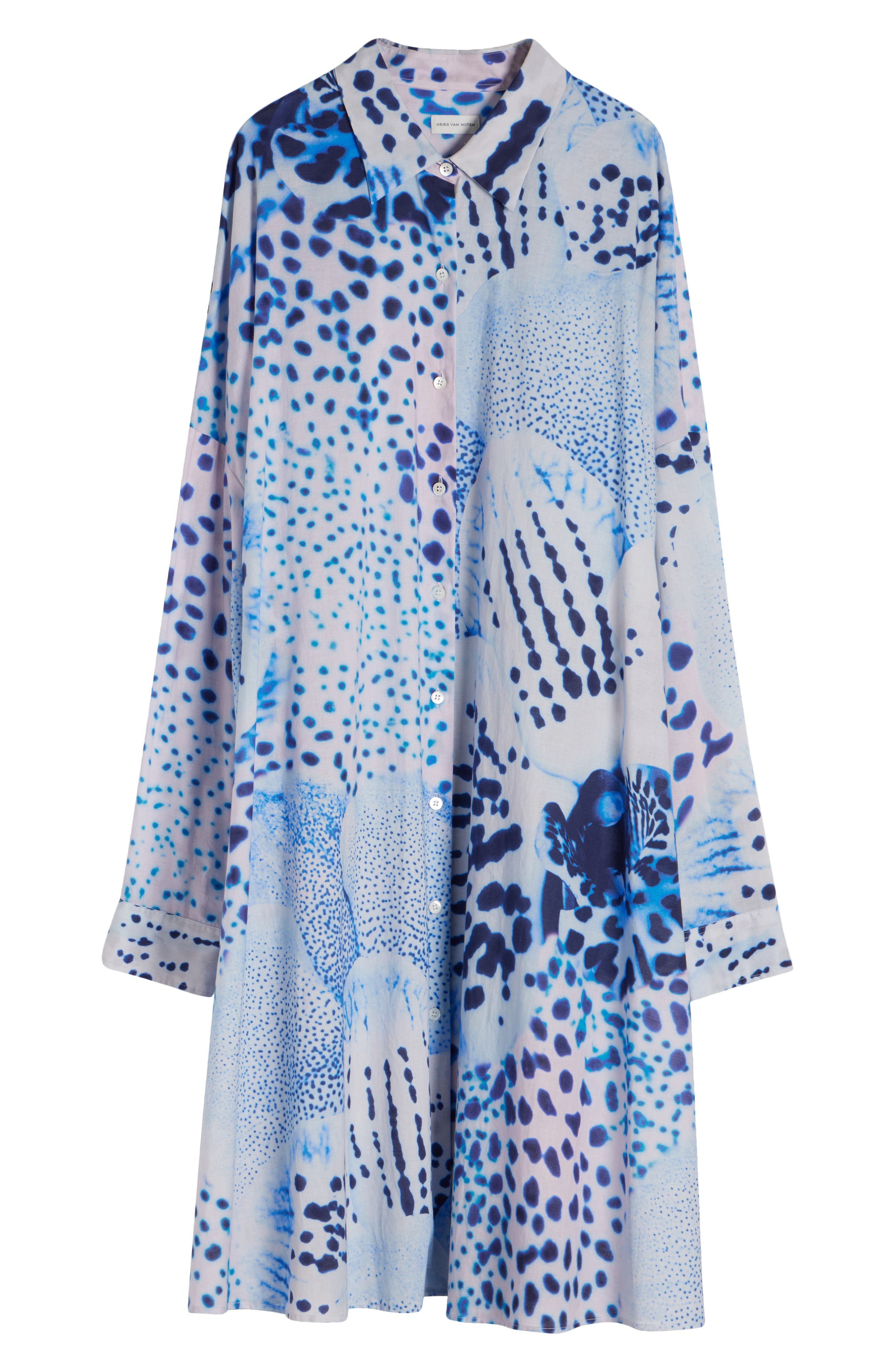Dries Van Noten Dasia Orchid Spot Long Sleeve Cotton Shirtdress in Blue at Nordstrom - 5