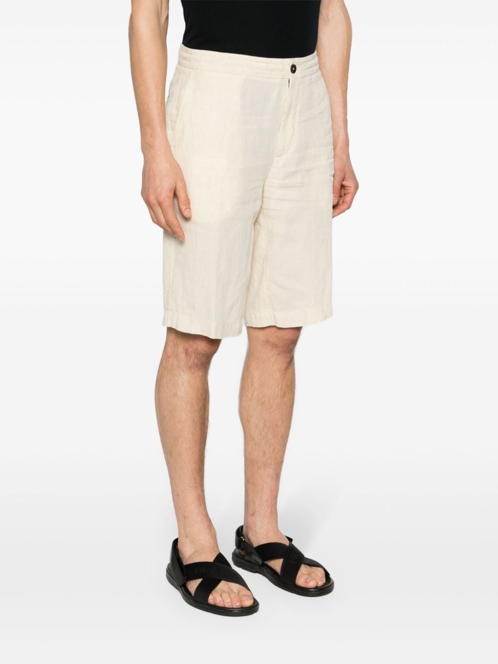 drawstring-waist linen shorts - 3