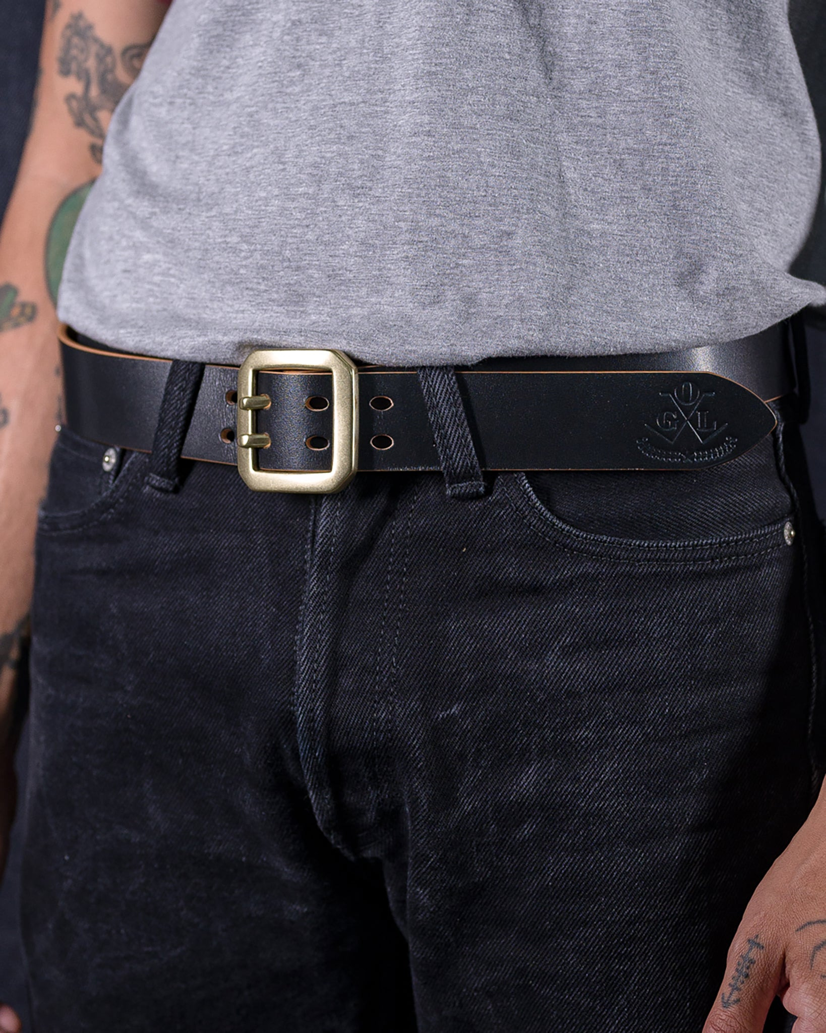 OGL-BELT-DPGAR-BLK OGL Double Prong Garrison Buckle  Leather Belt - Hand-Dyed Black - 2