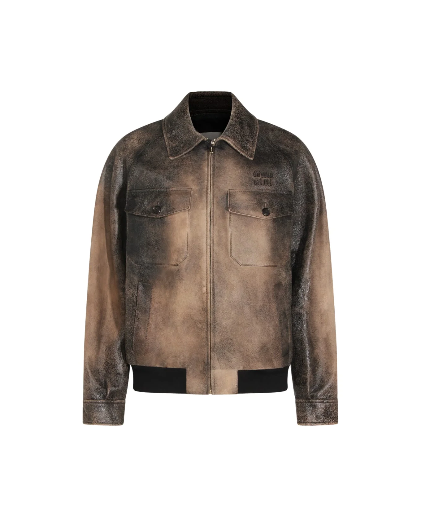 Black Washed Leather Jacket - 1