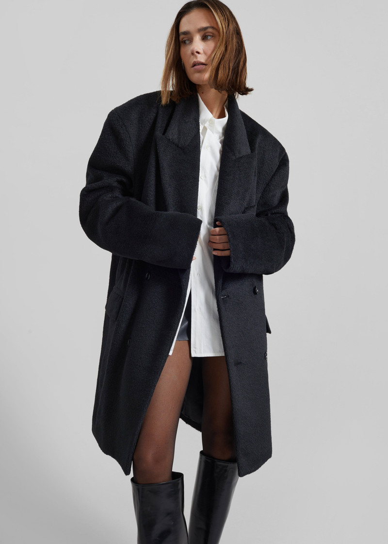 Coblence Textured Wool-Blend Coat - Black 4