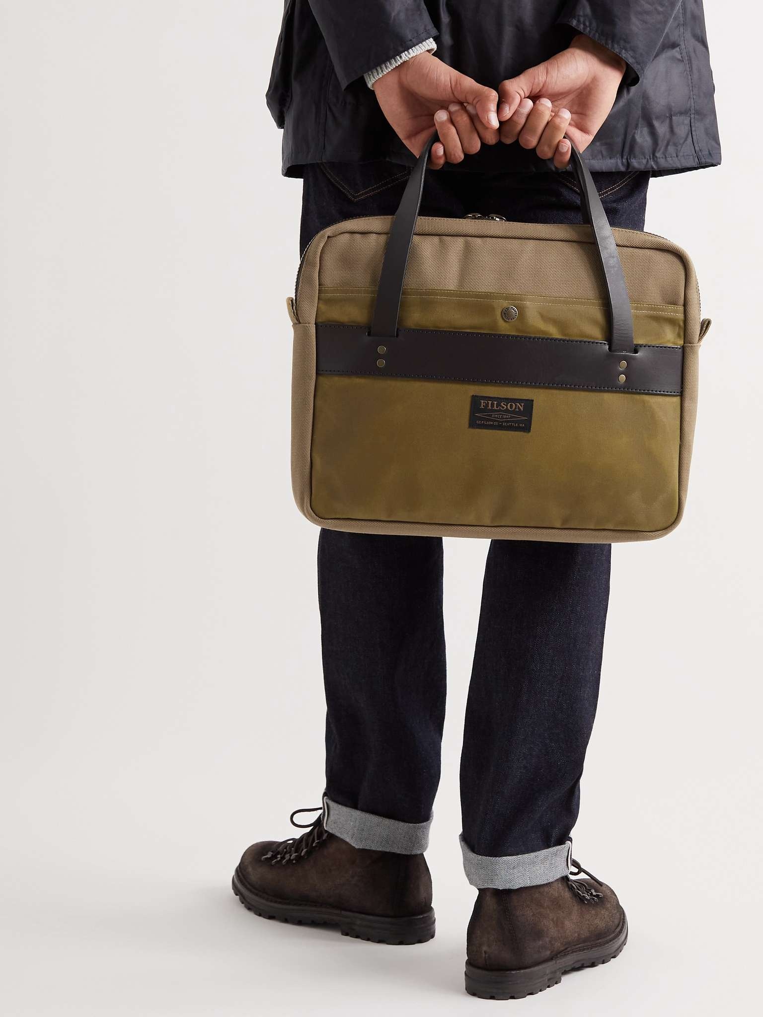 Canvas and Leather-Trimmed Cotton-Twill Briefcase - 2