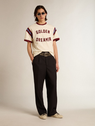 Golden Goose Men’s white T-shirt with burgundy lettering on the front outlook