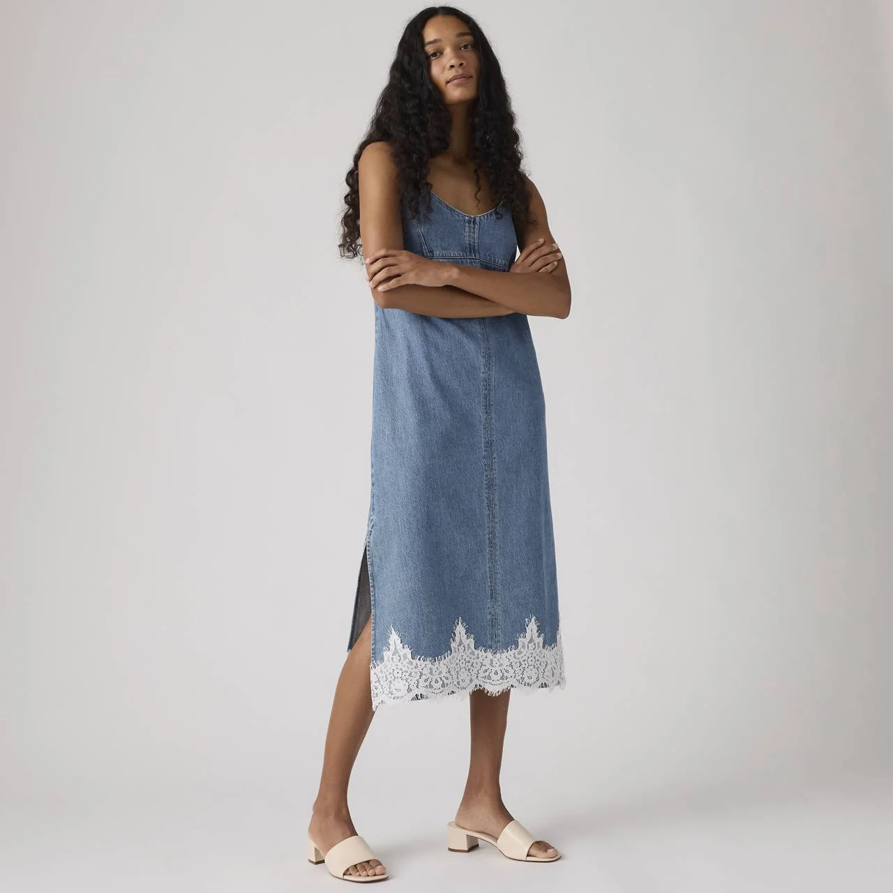 90'S DENIM SLIP MIDI DRESS - 1