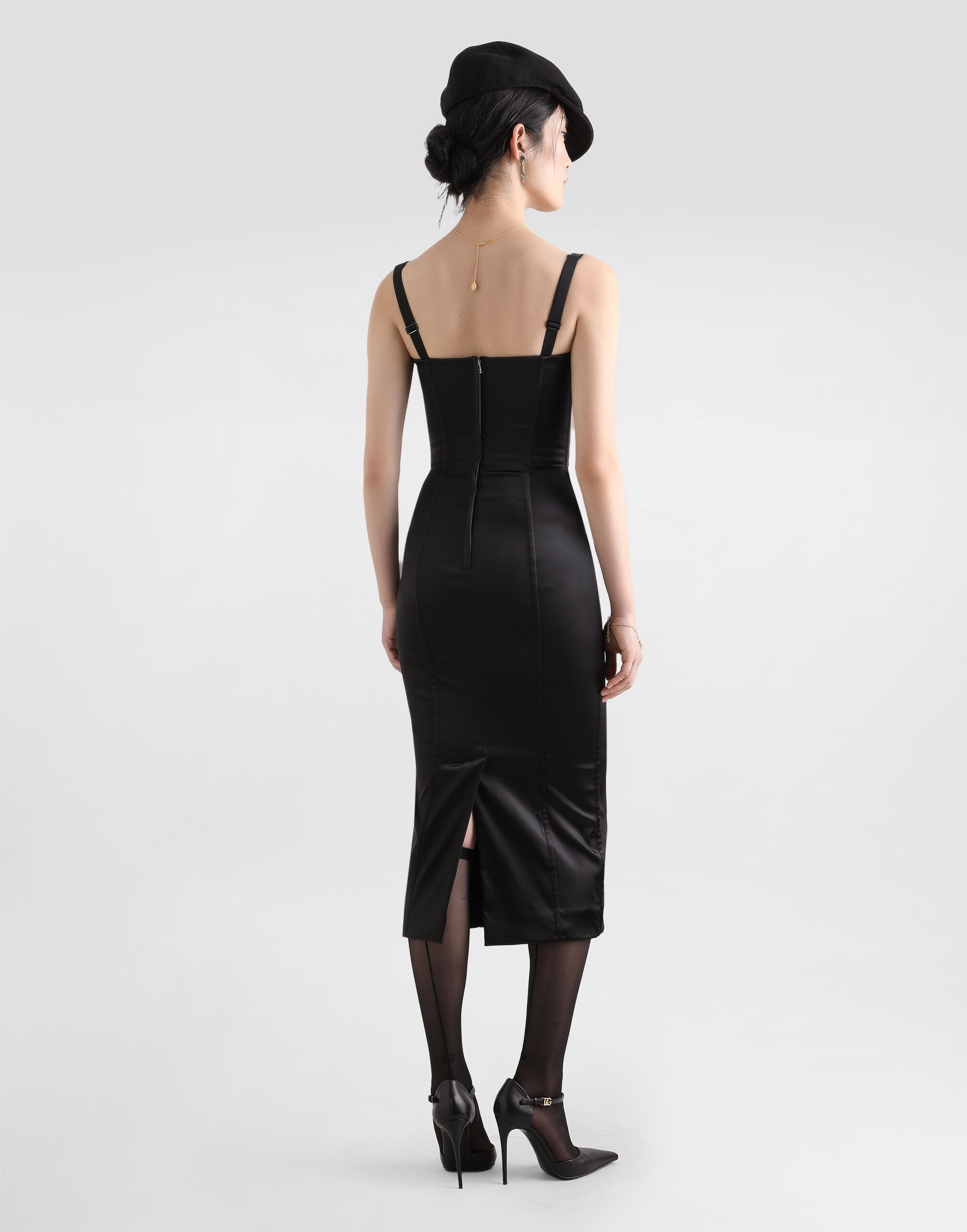 Satin calf-length corset dress with bra detail - 3