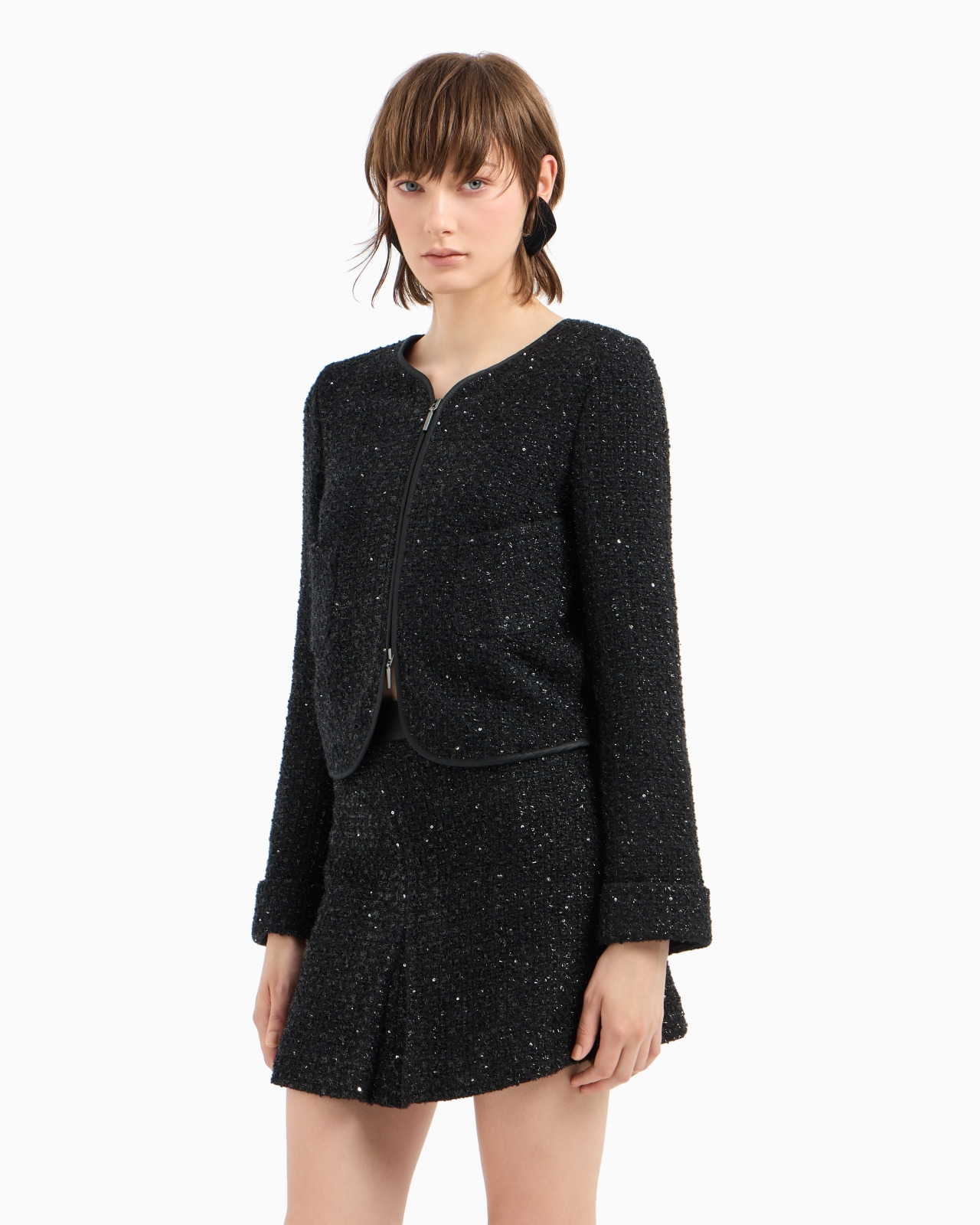 Lurex tweed zip-up jacket with micro sequins - 2