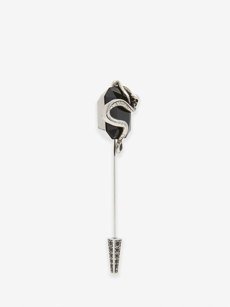 Alexander McQueen Men's Snake & Skull Brooch in Antique Silver outlook