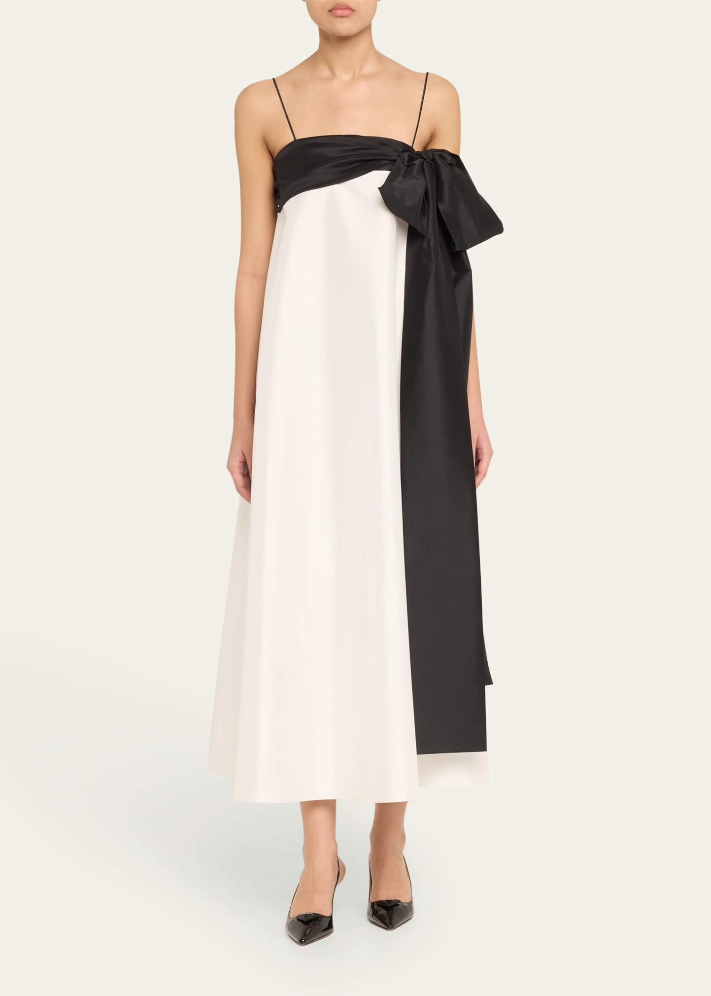 Colorblock Flowy Long Dress with Bow - 2