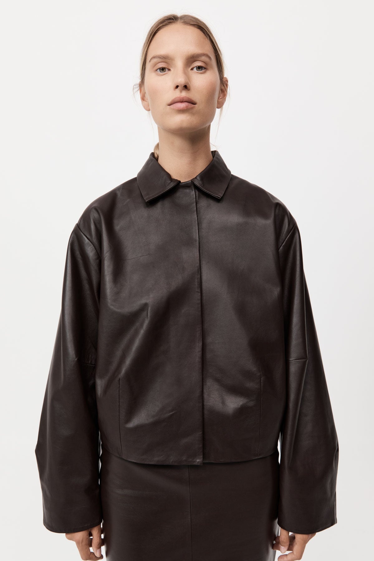 Cocoon Leather Jacket - Chocolate - 2