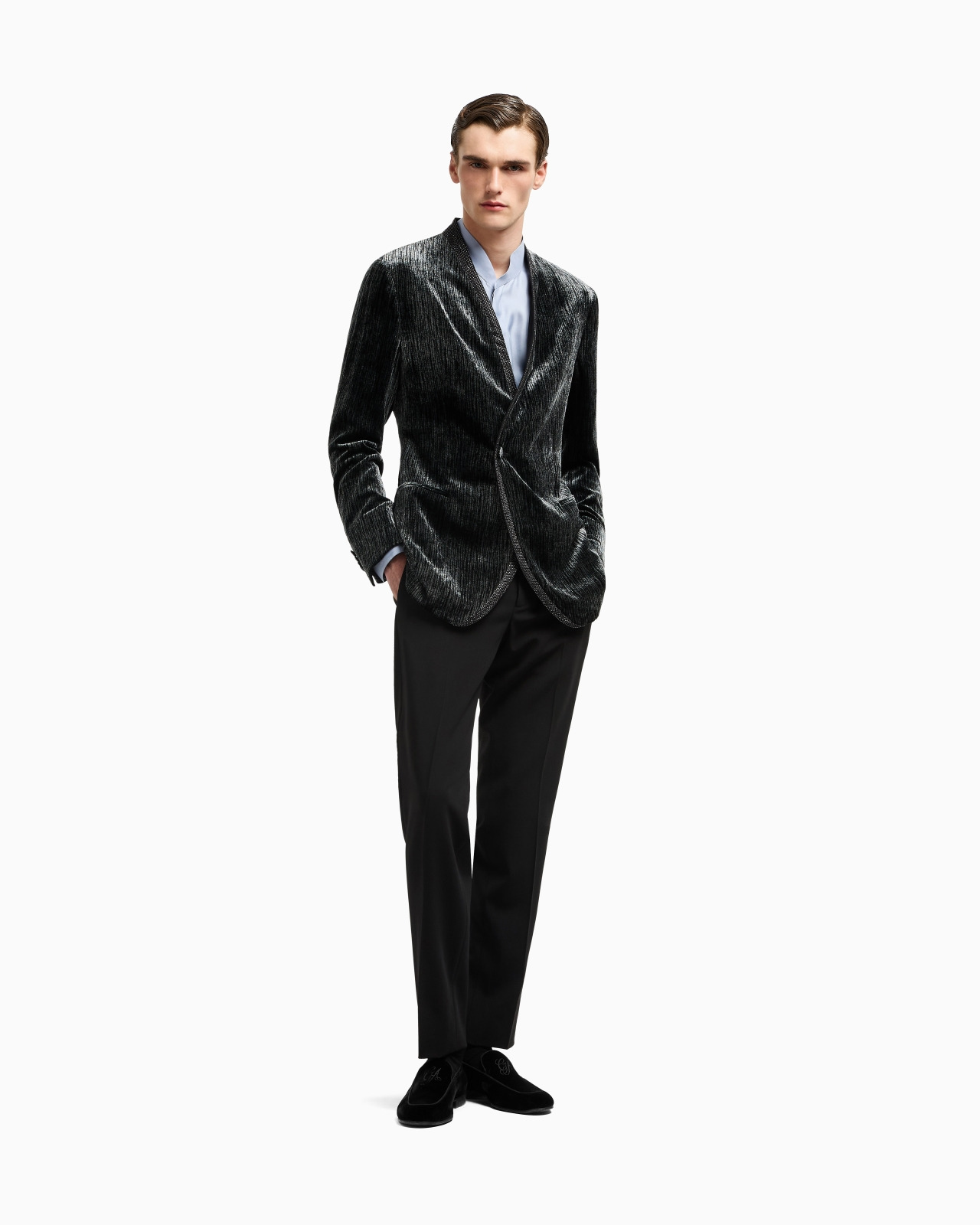 UPTON LINE LUREX VELVET AND RHINESTONE TUXEDO JACKET - 2