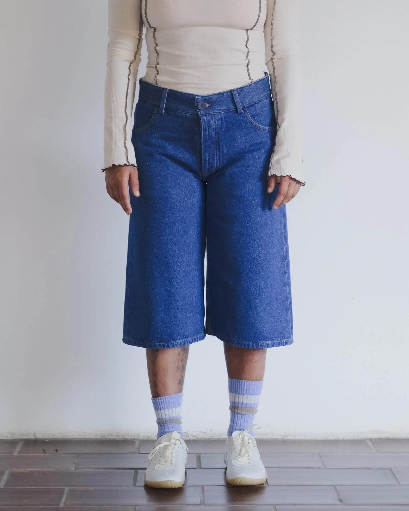 Grass Shorts - Silk Cotton Denim - 1