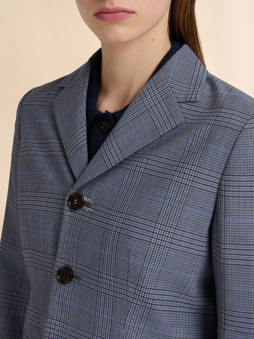 BLUE WOOL CROPPED JACKET WITH PRINCE OF WALES CHECK - 4