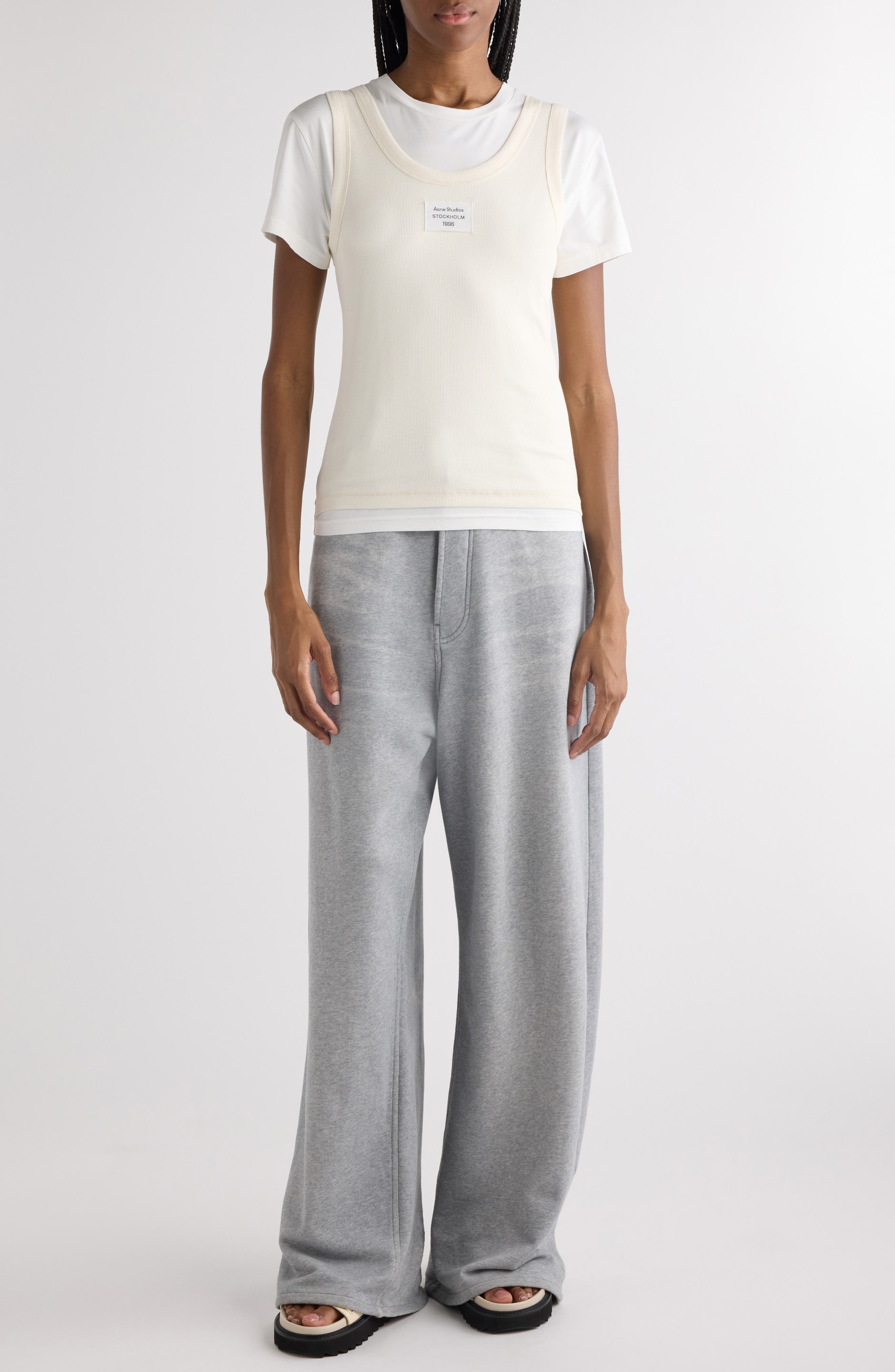 Acne Studios Ecleo Layered Stretch Cotton T-Shirt in Off White at Nordstrom - 2
