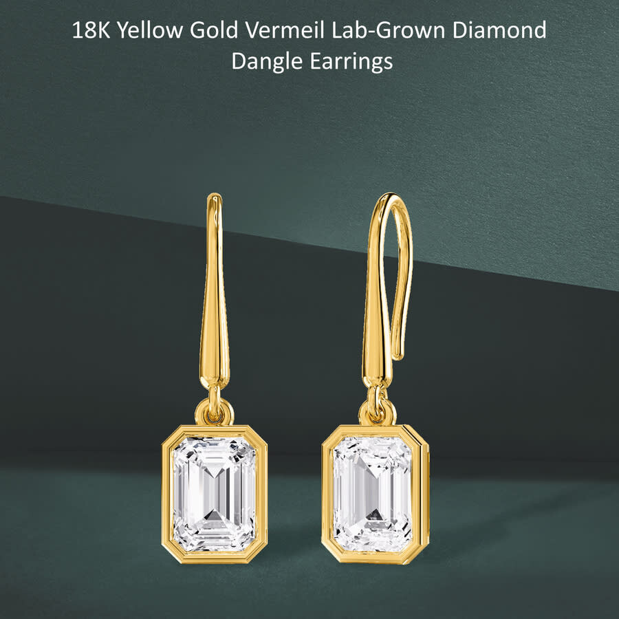 Diamond2Deal - Diamond2Deal 18k Vermeil Plated Silver 2.3 Ct Lab Grown Diamond Drop Dangle Earrings VVS-VS, E-F - 2