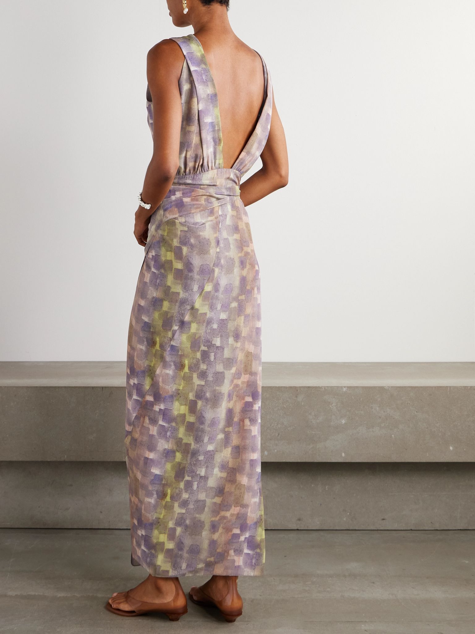 Knotted printed silk maxi wrap dress Gray - 3