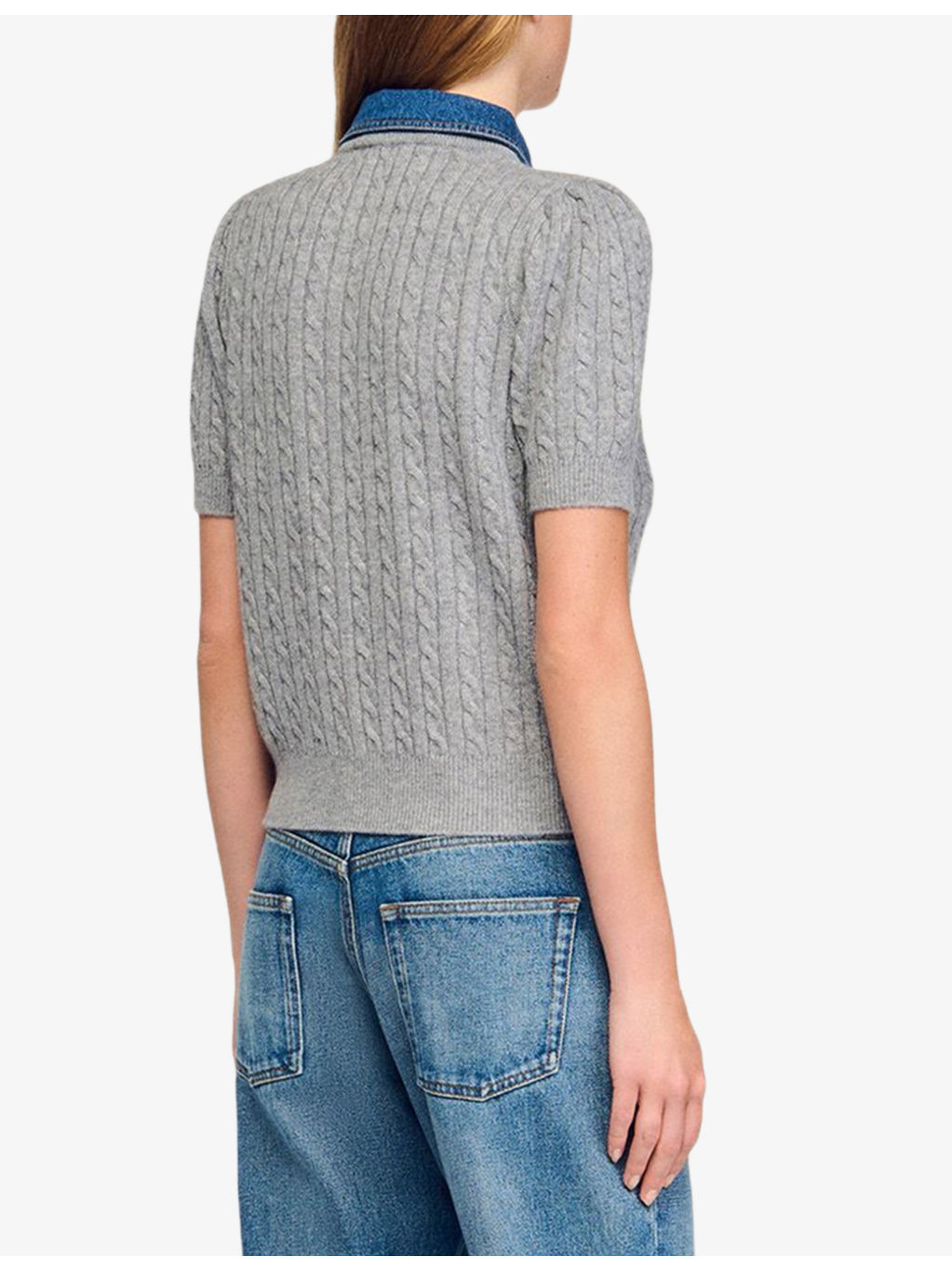 Denim-Collar Short-Sleeve Wool and Cashmere-Blend Cardigan - 4