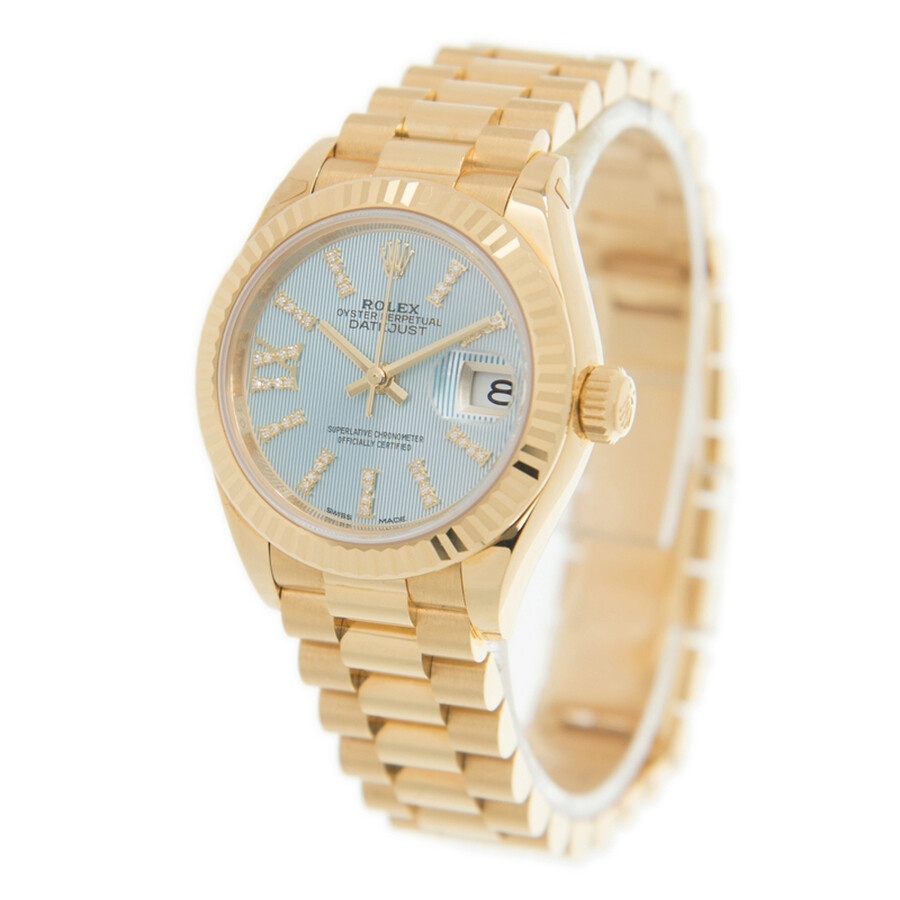 Rolex Oyster Perpetual Datejust Cornflower Blue Dial Automatic 18 Carat Yellow Gold Ladies Watch 279 - 3