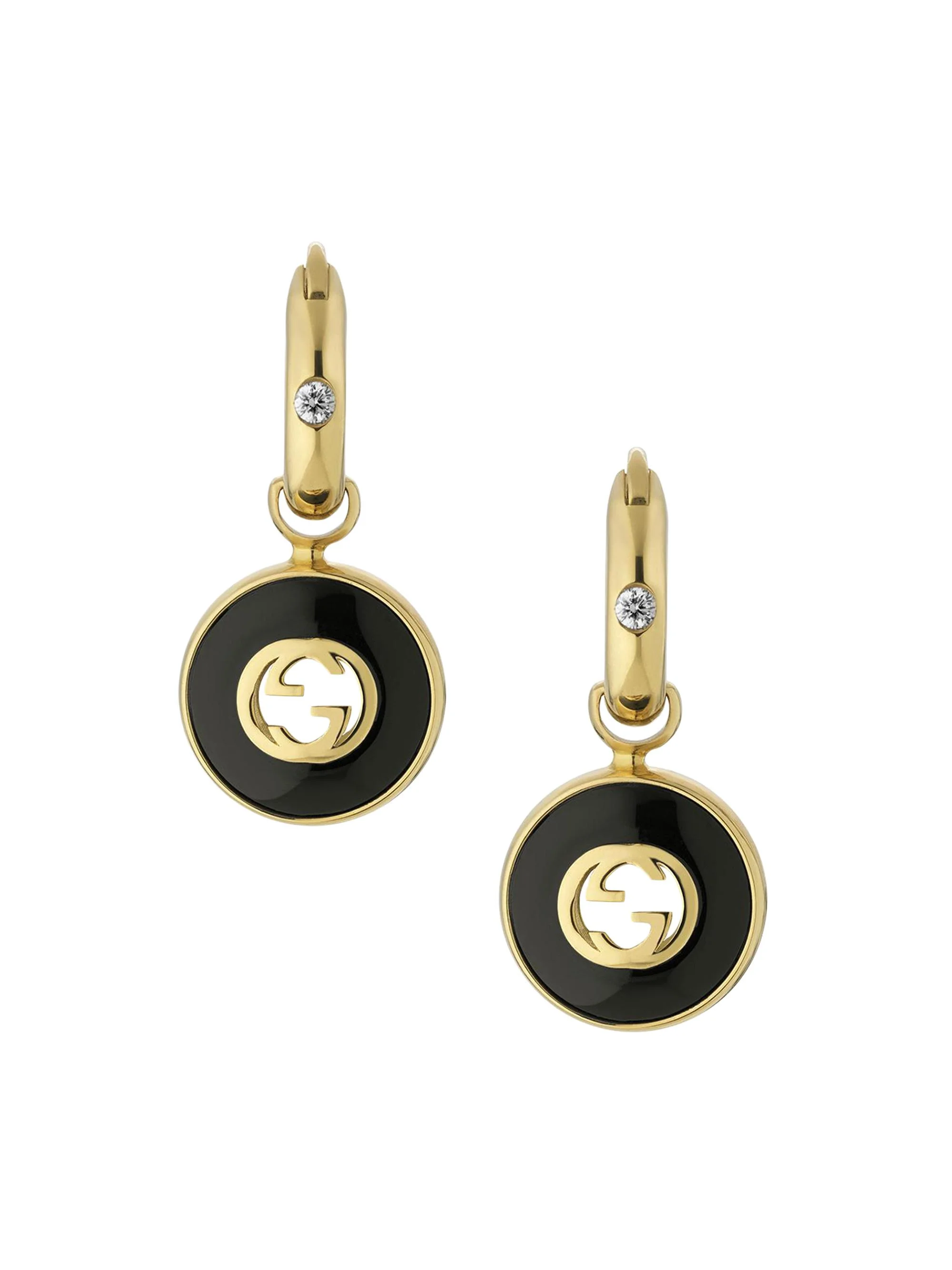 Women's Interlocking G 18K Yellow Gold, Black Onyx & 0.042 TCW Diamond Drop Earrings - Yellow Gold - 1