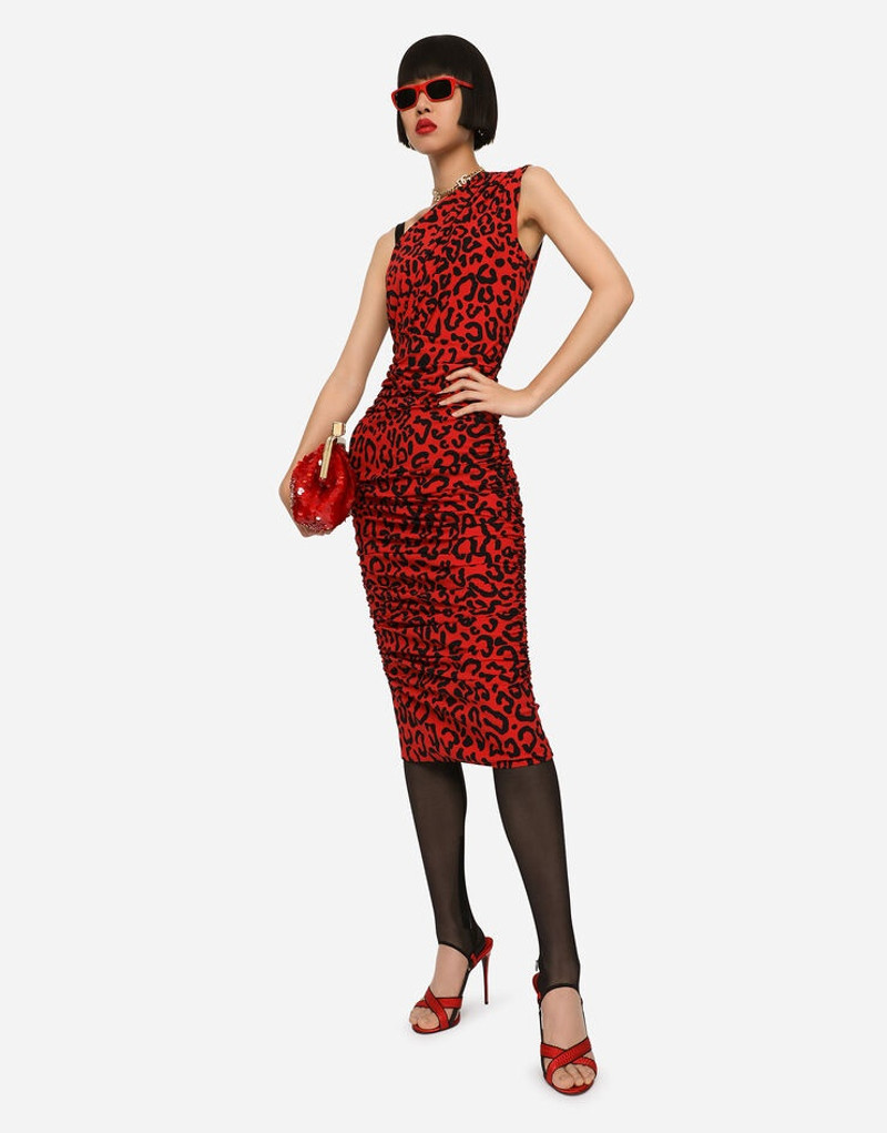 One-shoulder leopard-print jersey 드레스 - 1