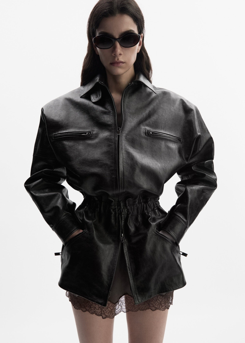MAGDA BUTRYM Cinched leather jacket in vintage black outlook