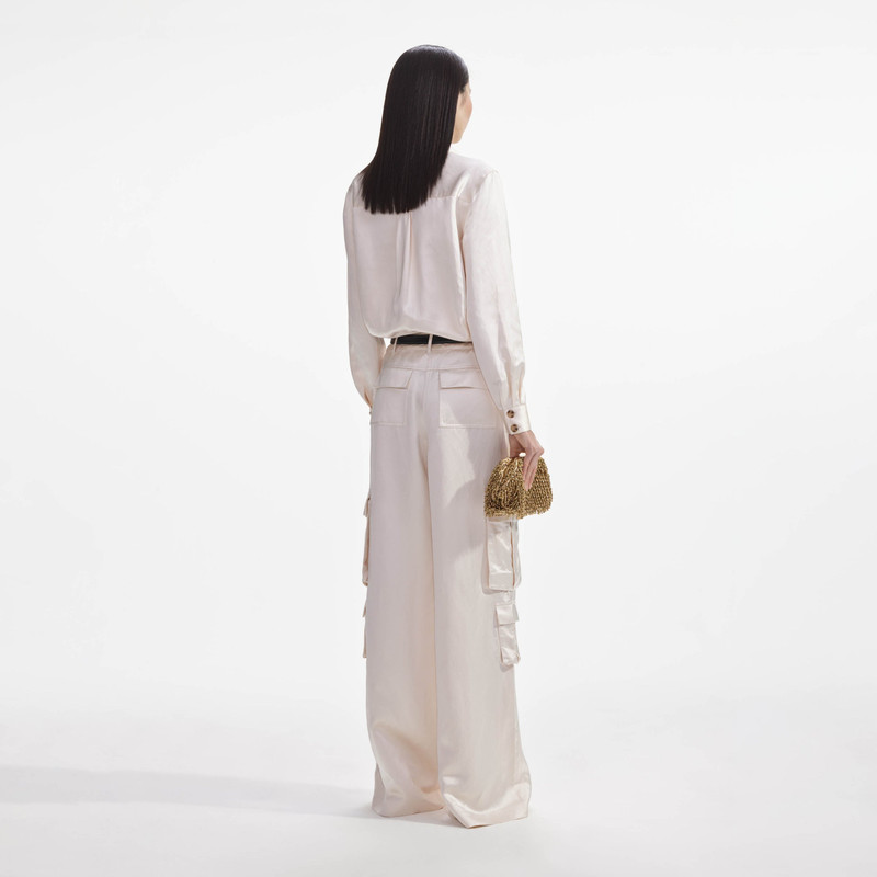 self-portrait Cream Satin Cargo Trousers outlook