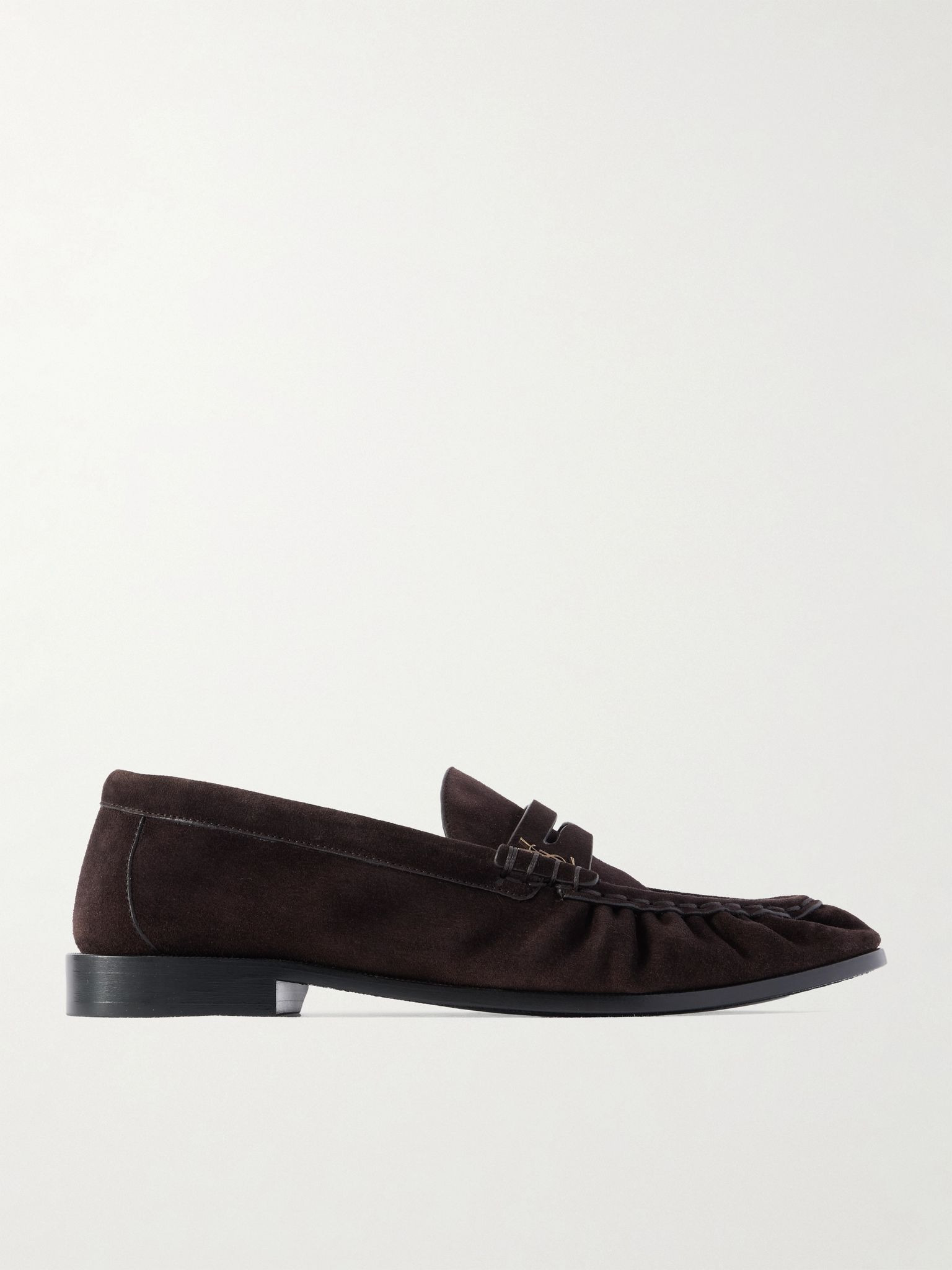 Le Loafer Monogram Logo-Appliquéd Suede Penny Loafers Brown - 1