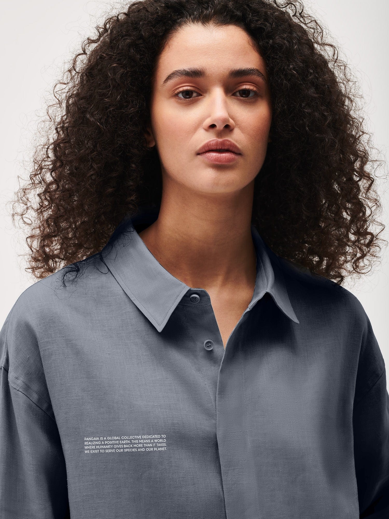 Womens DNA Linen Collared Long Sleeve Shirt - Atmosphere Grey - 2