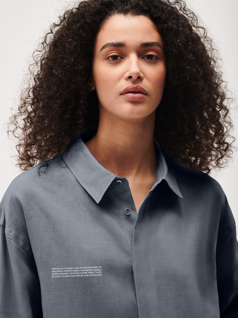 Womens DNA Linen Collared Long Sleeve Shirt - Atmosphere Grey 1